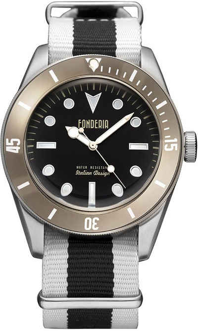 Fonderia Quarzuhr Fonderia Herren Uhr P-8A002UNM Textil, Herren Armbanduhr rund, schwarz, weiß, schwarz