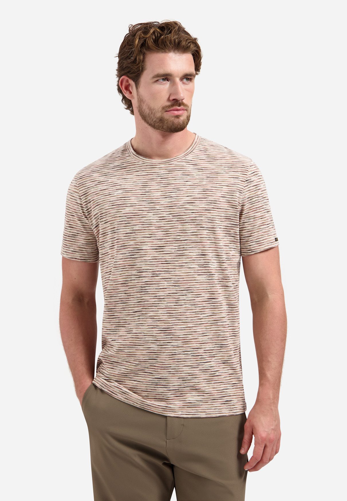 NO EXCESS Kurzarmshirt - T-Shirt - Baumwollshirt mit Space Dye Streifen - T-Shirt Herren