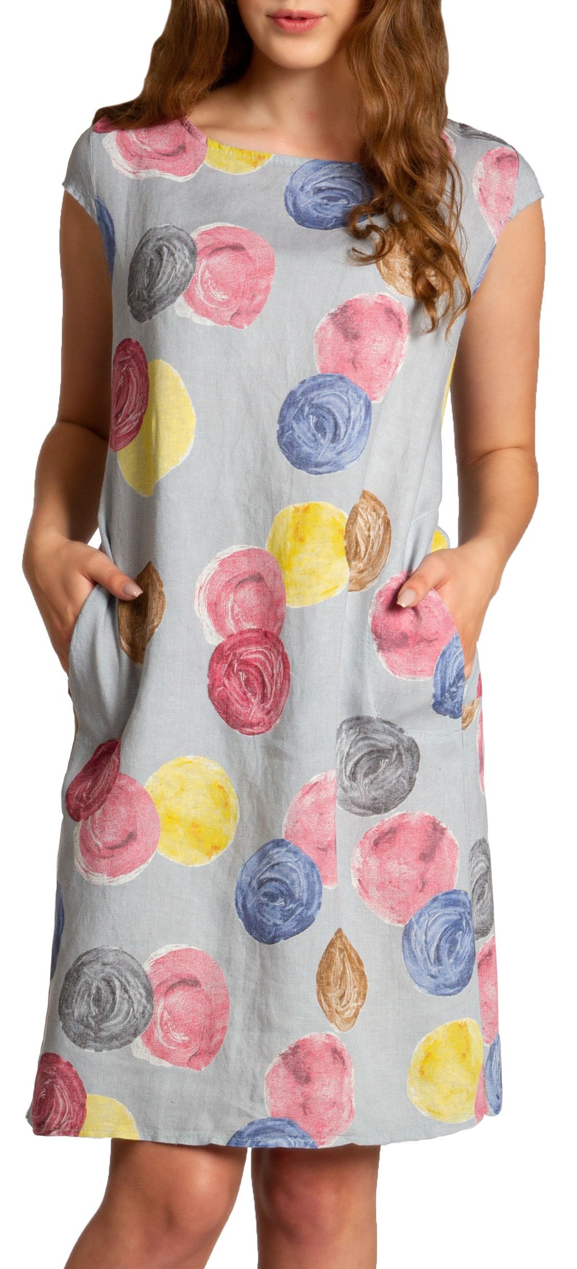 Caspar Sommerkleid SKL033 leichtes knielanges Damen Sommer Leinenkleid mit Punkte Print Luftig leicht, figurumspielende Form, mit seitlichem Jersey-Einsatz