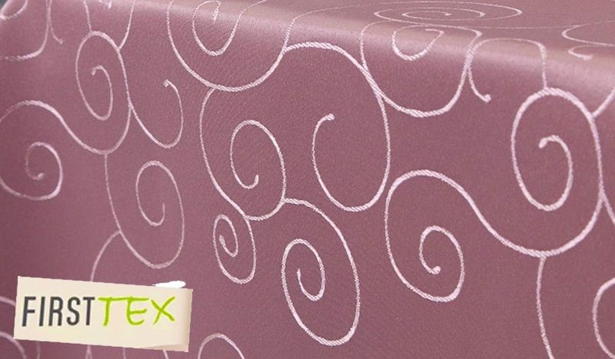 eckig First-Tex Tischdecke Bügelarm, 110x110 Ornament rosa, Farbecht Damast Pflegeleicht, Hochwertig, First-Tex Tischdecke, Schnelltrocknend,