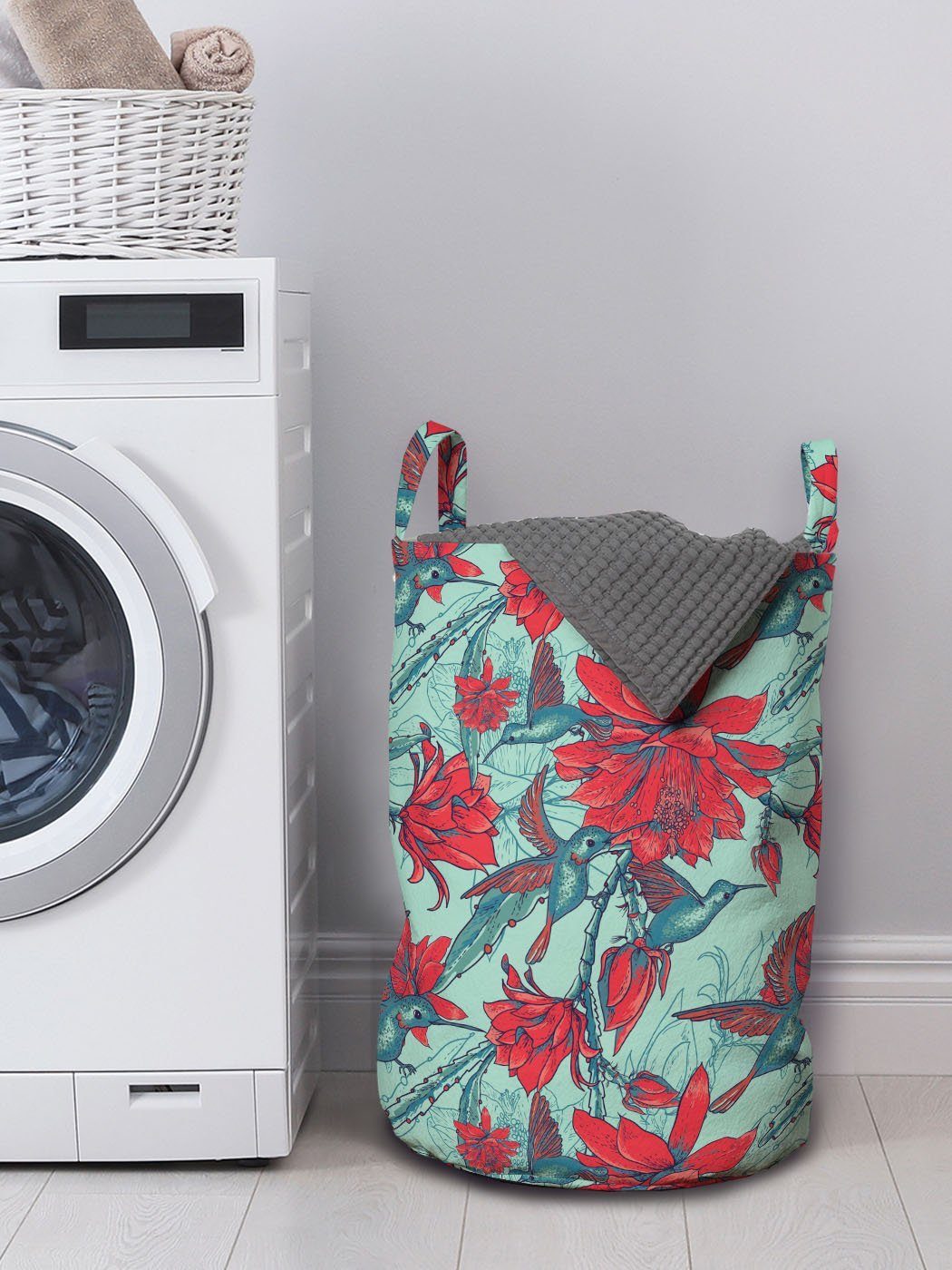 Abakuhaus Wäschesäckchen Wäschekorb mit Griffen Waschsalons, und Kolibri Kordelzugverschluss Tiere Blumen-Niederlassungen für