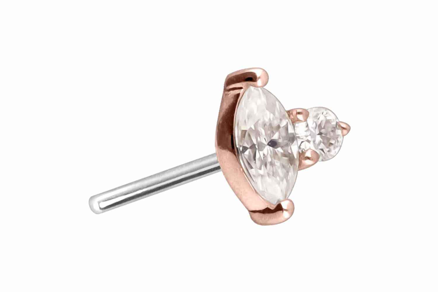 Piercing-Set 14 Karat Gold Aufsatz mit Titan Push Pin MOISSANIT-DESIGN