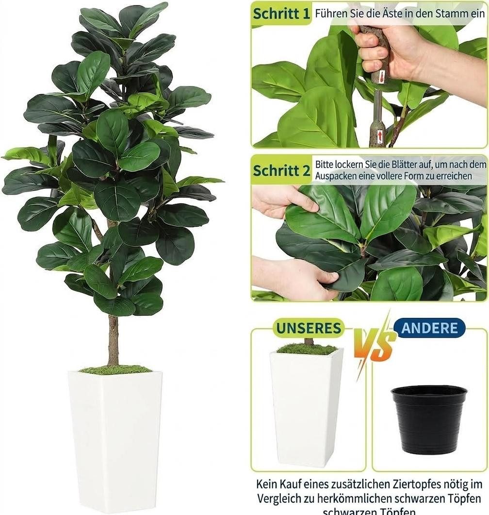 Kunstbaum 1.5m/1.8m Künstlicher,Realistische Ficus Lyrata Kunstpflanze, GarveeMore, Höhe 150 cm, Pflegeleichter Zimmerbaum als Deko für Ecken & Eingangsbereich – Bild 3 von 5