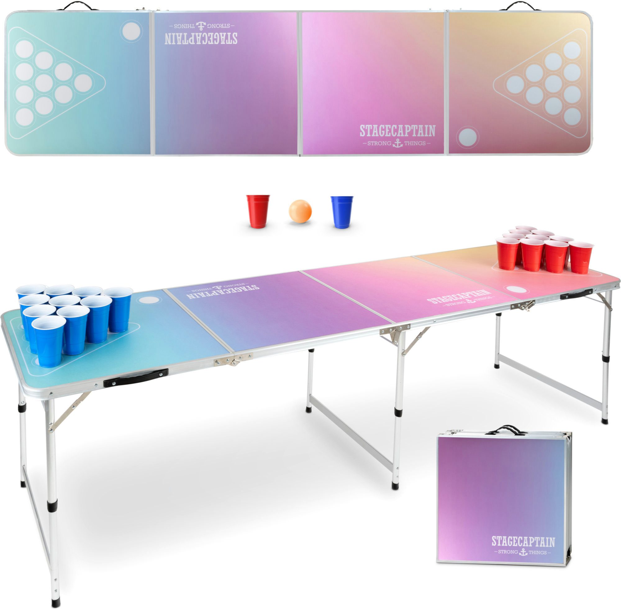 Stagecaptain Spieltisch Stagecaptain Beer Pong Tisch "Club", (Inkl. 100 Becher und 6 Bälle, 3-tlg), Schnell aufgebaut und kompakt beim Transport