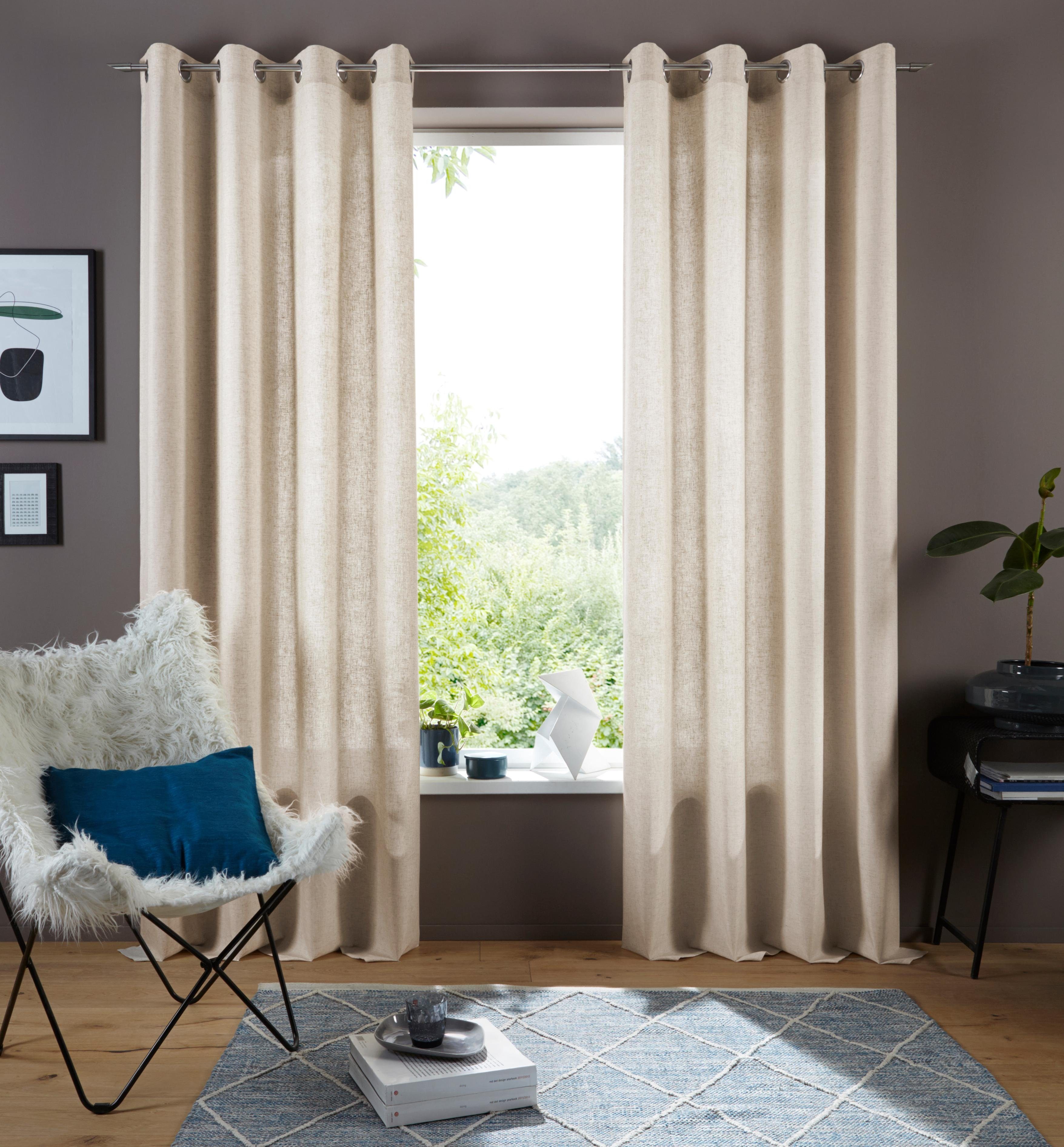 Gardine Rudy, my home, Ösen (1 St), halbtransparent, Halbtransparent, Leinenlook, Polyester