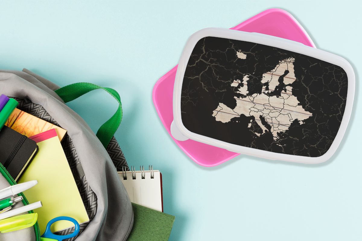 - Holz, Mädchen, rosa von Erwachsene, für Kinder, Europa Lunchbox Snackbox, (2-tlg), Kunststoff Schwarz - Brotdose MuchoWow Kunststoff, Karte Brotbox