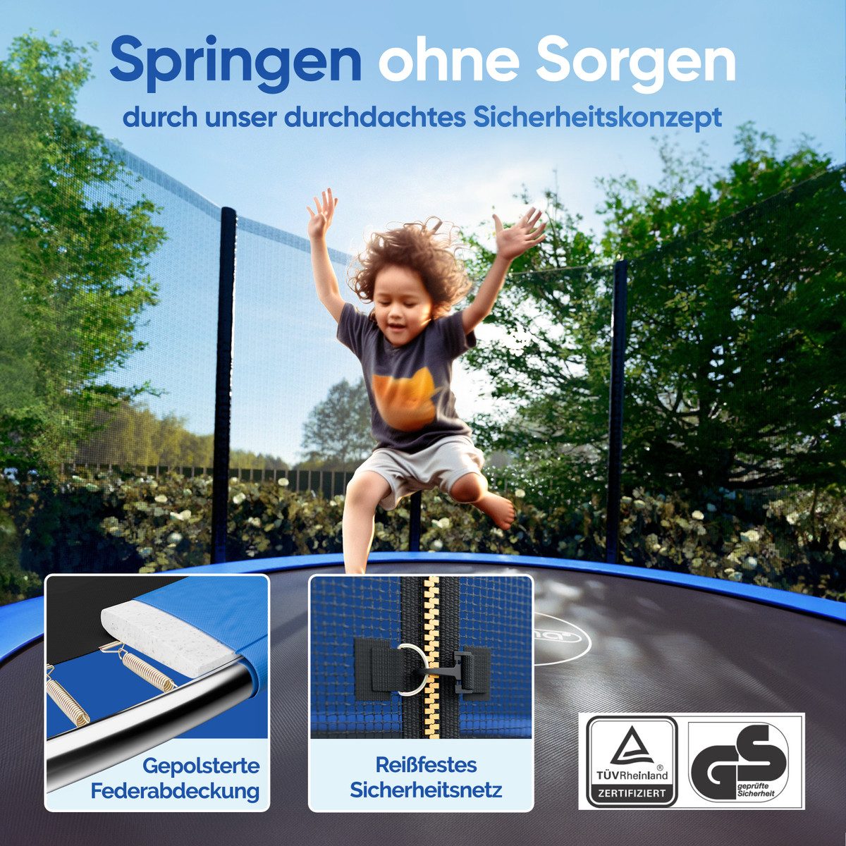 monzana Gartentrampolin, Ø 244 cm, (3 tlg), Ø 244 cm TÜV Rheinland GS Zertifiziert Komplettset