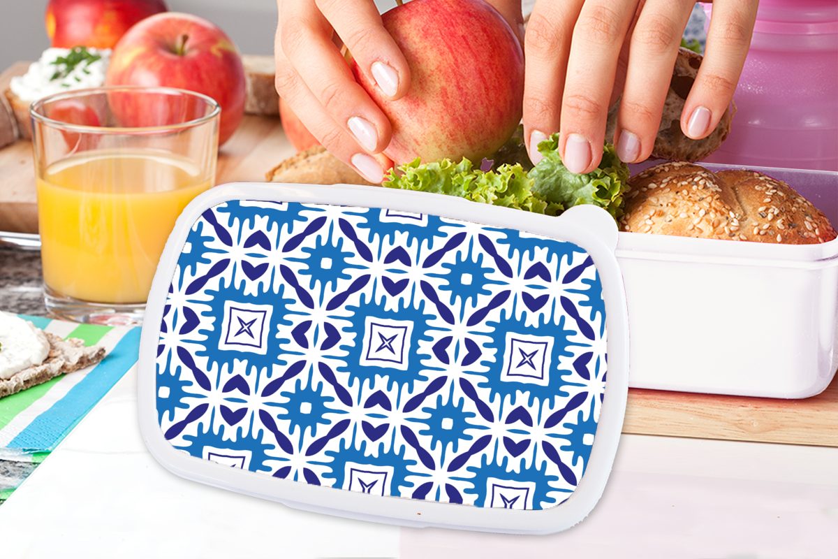 MuchoWow Lunchbox Vektor - Blau Erwachsene, Mädchen (2-tlg), für Brotbox und - Brotdose, Muster, Jungs und - Kinder Kacheln weiß für Kunststoff