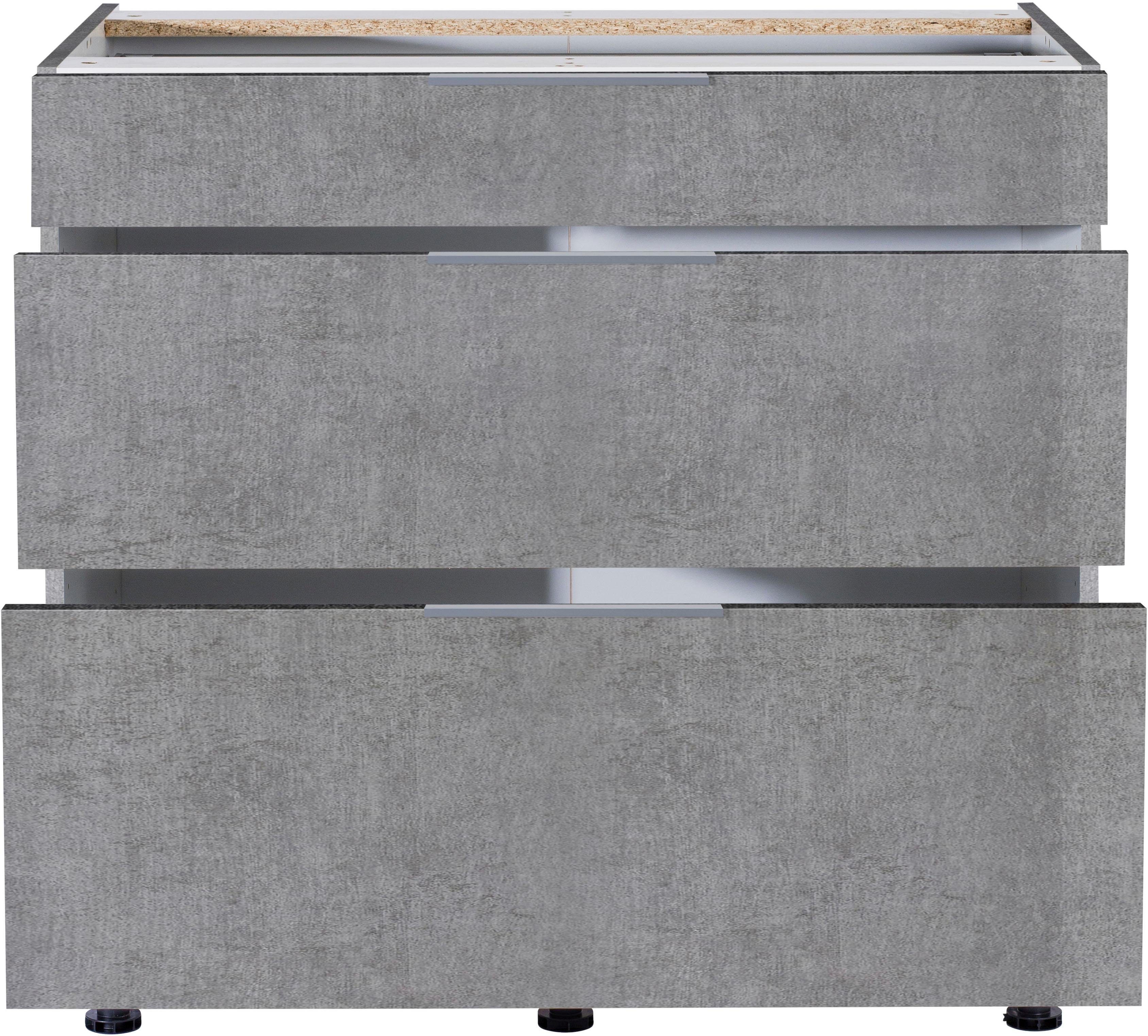 OPTIFIT Unterschrank Tara mit Vollauszug betonfarben 90 | und cm Breite Soft-Close-Funktion, betonfarben