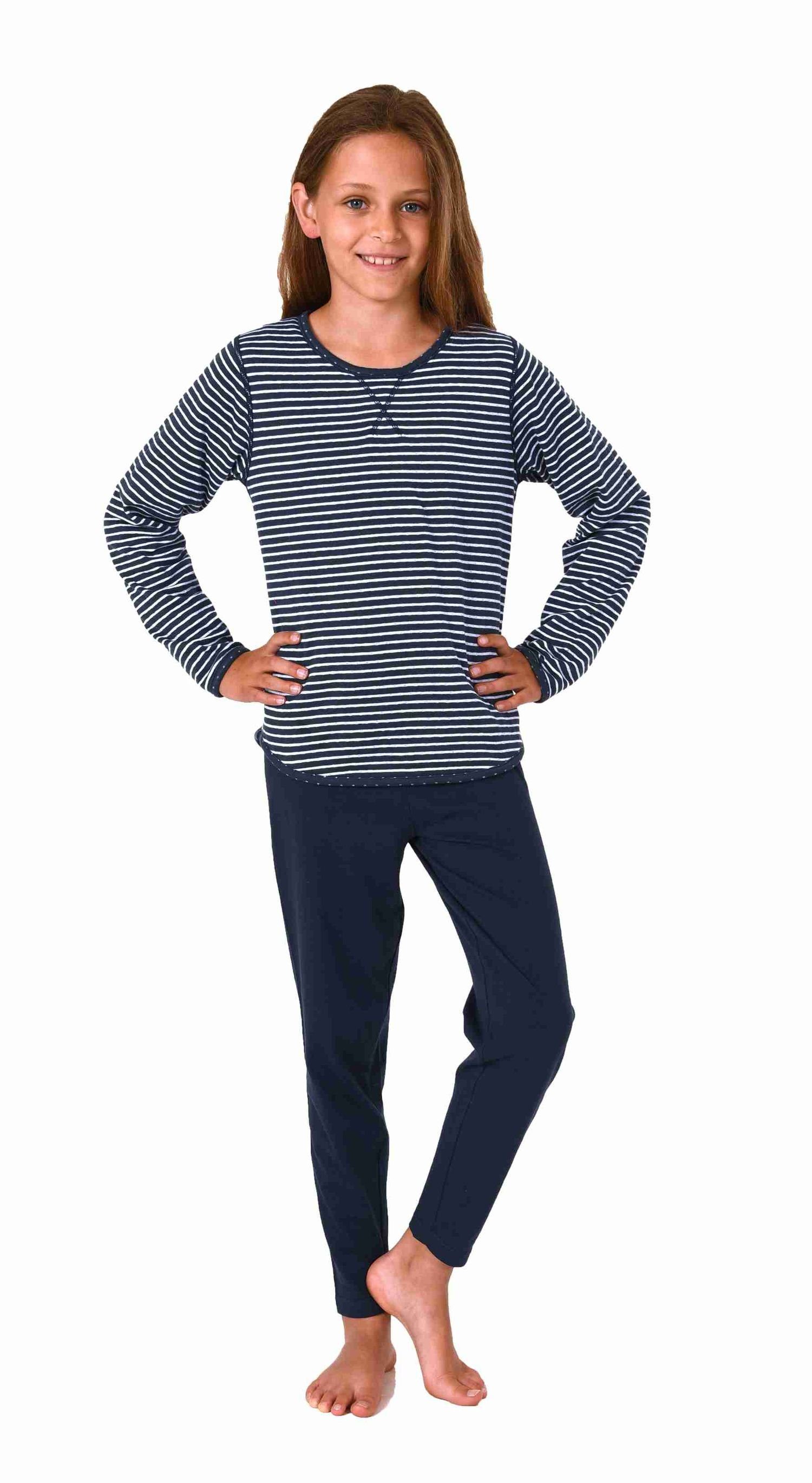 Normann Pyjama Mädchen langarm Schlafanzug zum wenden - 2 Designs in einem Style navy