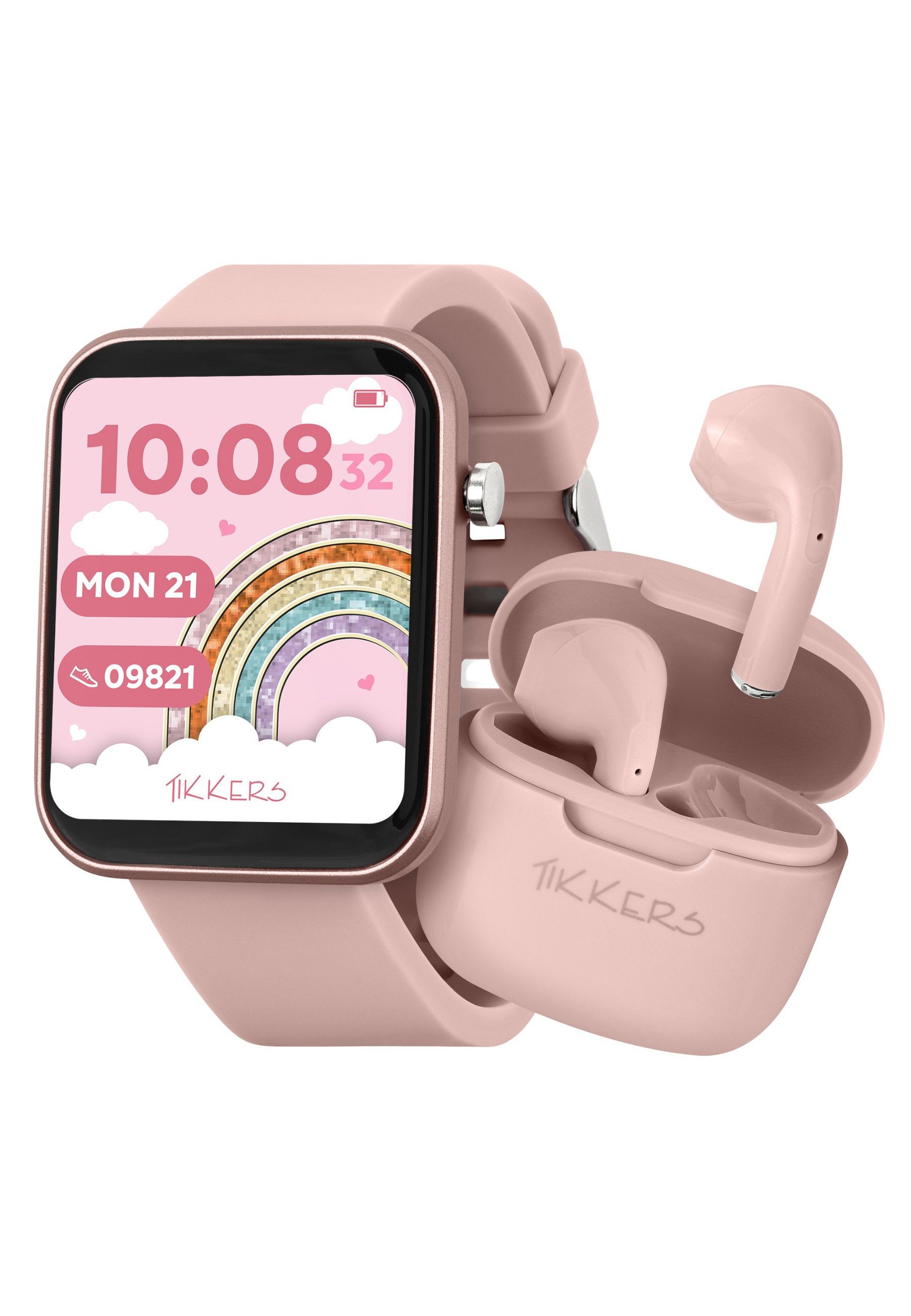 Tikkers Armband Tikkers Smart Series 13 Smartwatch & Ohrhörer Set (Schwarz/Rosa (Set)
