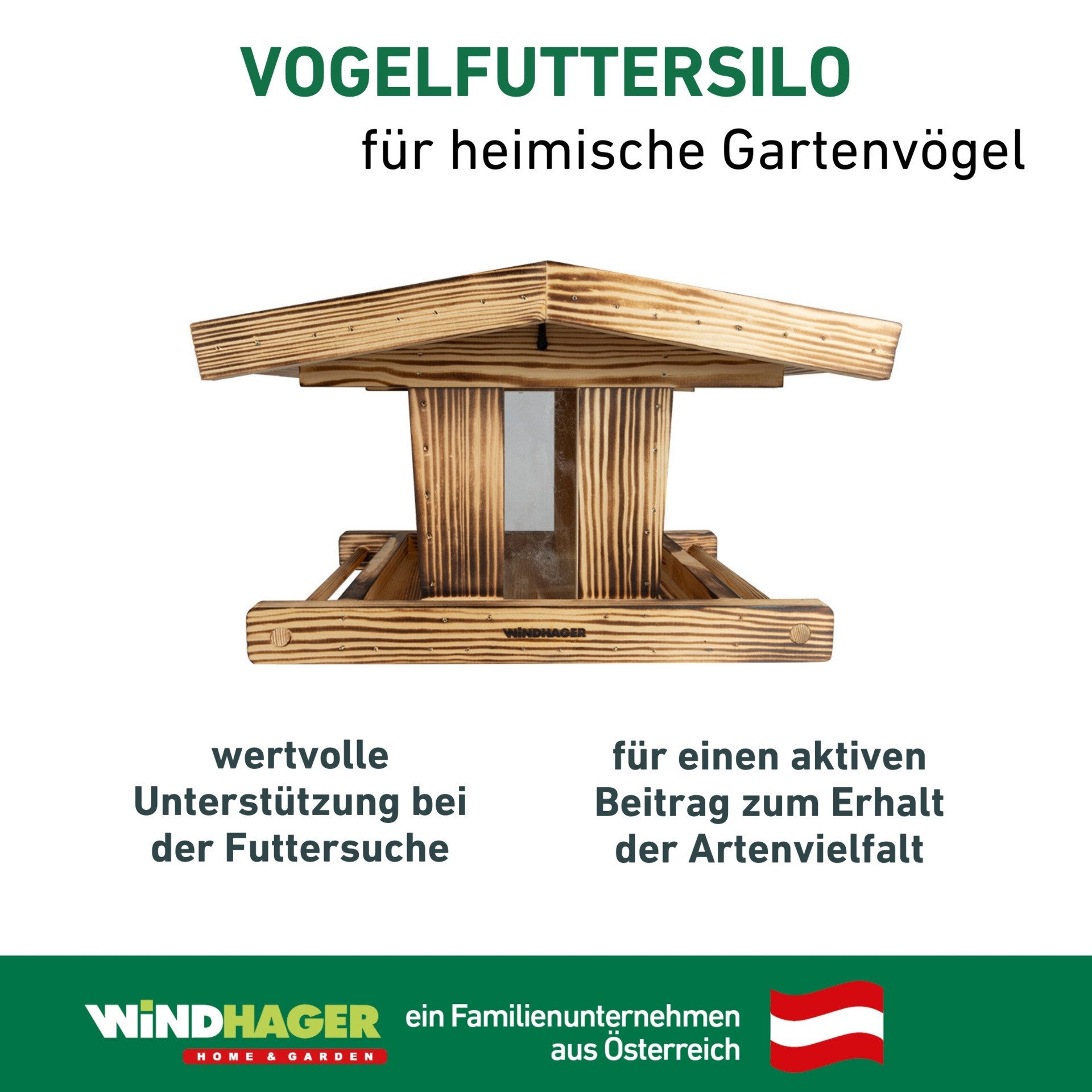 Windhager Vogelhaus Canteen XL, Vogelfuttersilo aus massiven Kiefernholz, Futterstation inkl. Aufhängung, Füllvolumen ca. 4 Liter