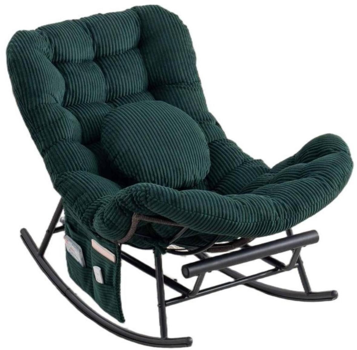 LVHOM Schaukelstuhl mit ausziehbarer Fußstütze, gepolstertem Kissen, Metallgestell (Armlehnenloses Monddesign, Seitentaschen,ein rundes Zierkissen, ergonomisches Design, Sitzmöbel/Liegeschaukel/Relaxsessel/Wohnaccessoire, 120kg Tragfähigkeit), Ideal für Wohnzimmer, Schlafzimmer, Spielzimmer, Arbeitszimmer, Garten