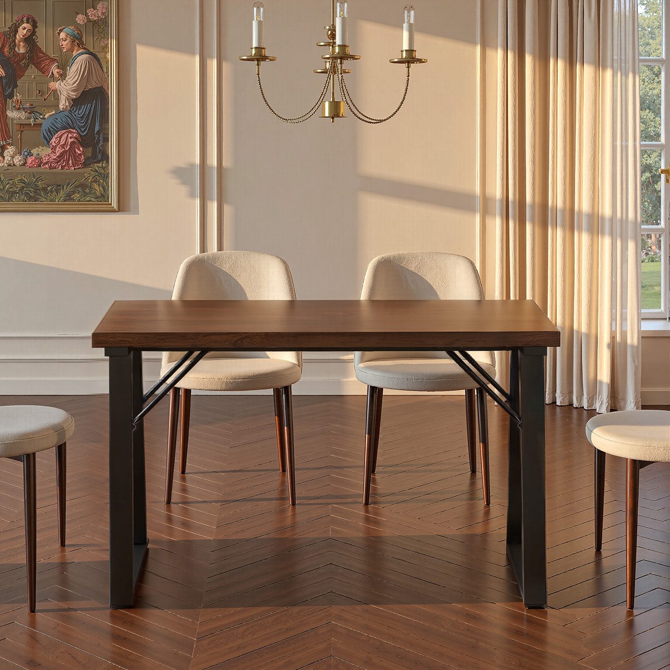 HOMAVO Esstisch MDF-Tischplatte mit Marmor- oder Holzoptik, Metallgestell-Z2 (Einzeltisch), Sehr stabile Konstruktion, moderne Form