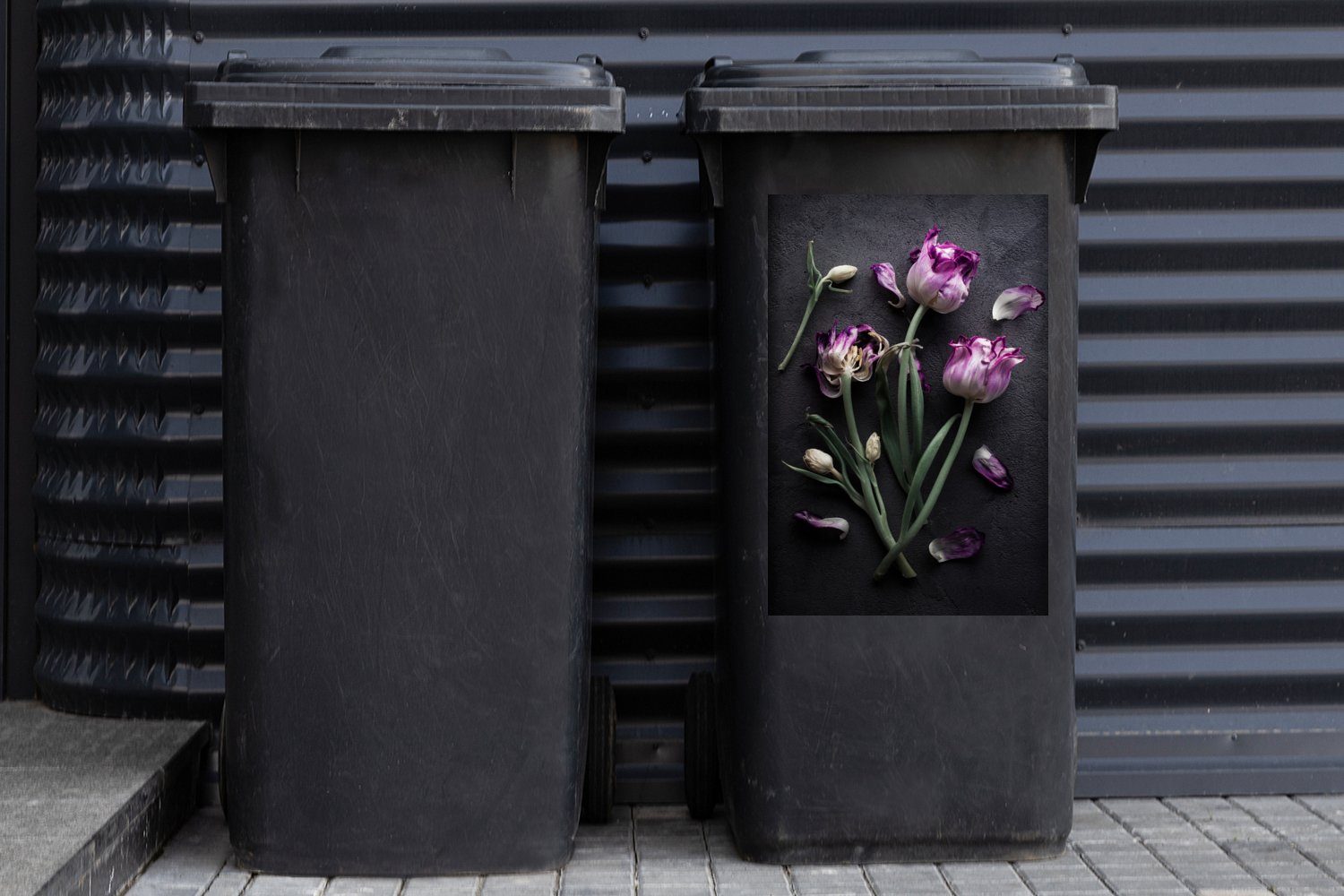 Mülleimer-aufkleber, Abfalbehälter Lila - Blätter Tulpen St), Mülltonne, Sticker, Wandsticker - (1 MuchoWow Container,