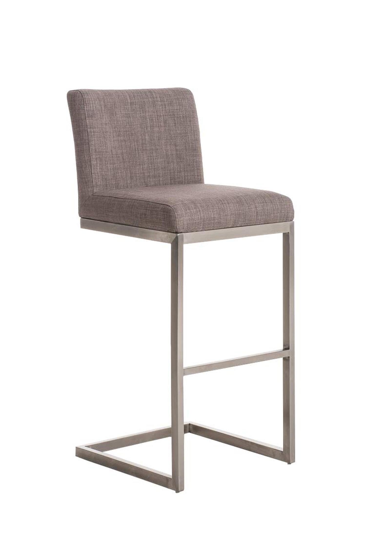 TPFLiving Barhocker Stoff (Barstuhl mit Rückenlehne - Hocker für Küche), Gestell: Metall Edelstahl - Sitzfläche: Stoff Grau