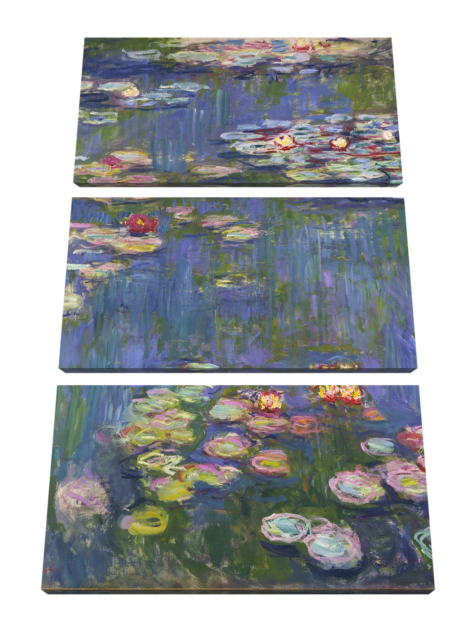 bespannt, Seerosen Zackenaufhänger Seerosen, 3Teiler fertig Claude Monet - (1 Leinwandbild - (120x80) Monet inkl. St), Pixxprint Claude Leinwandbild