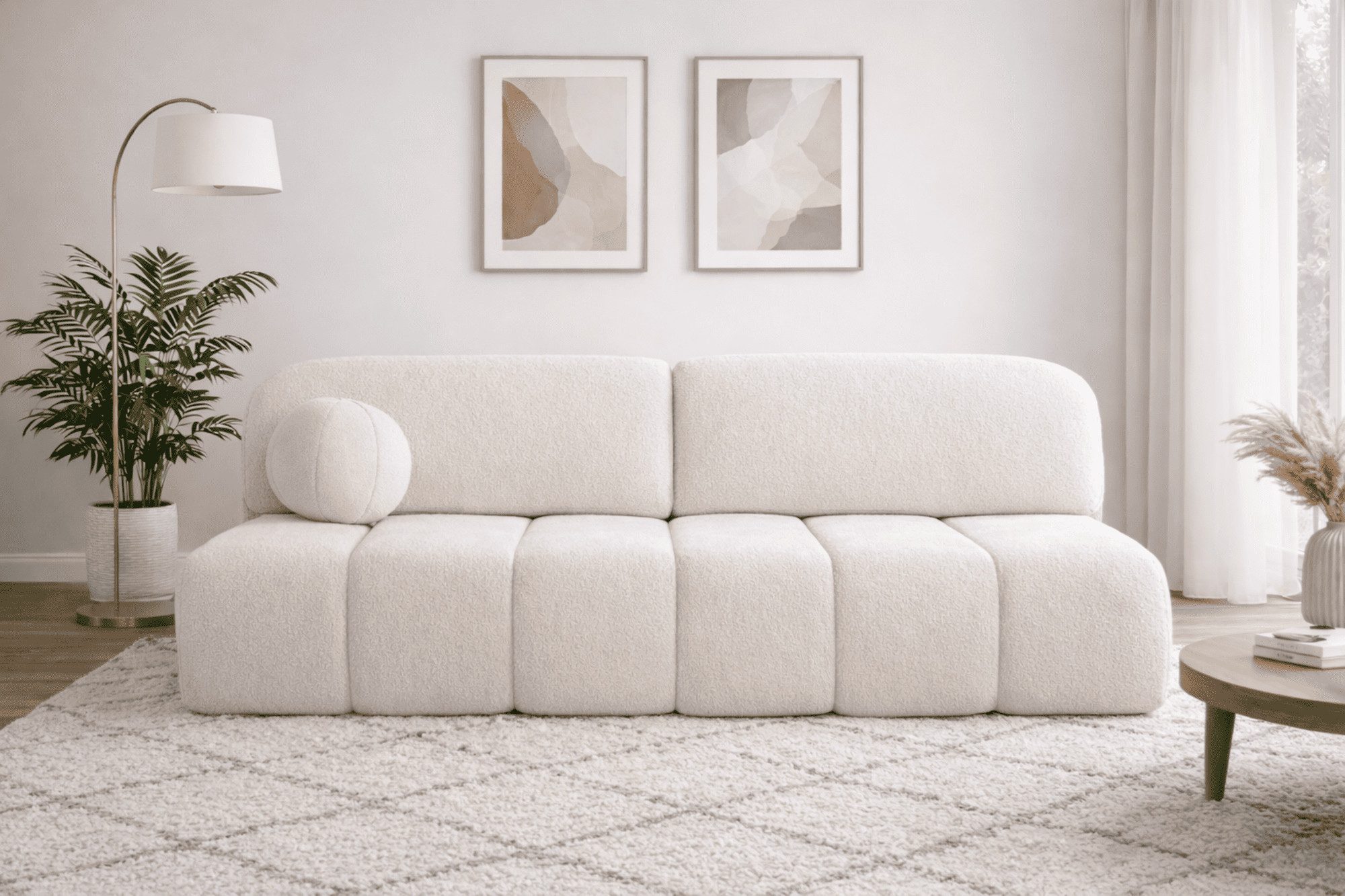MOEBLO Sofa Fluffy aus Bouclé, Bequemes Sofa mit Schlaffunktion und Stauraum, Stilvollem Bouclé-Bezug, Couch Polstermöbel Sitzmöbel Wohnzimmermöbel 3-Sitzer-Sofa Stoffsofa, mit Relaxfunktion (BxHxT):210x88x104 cm