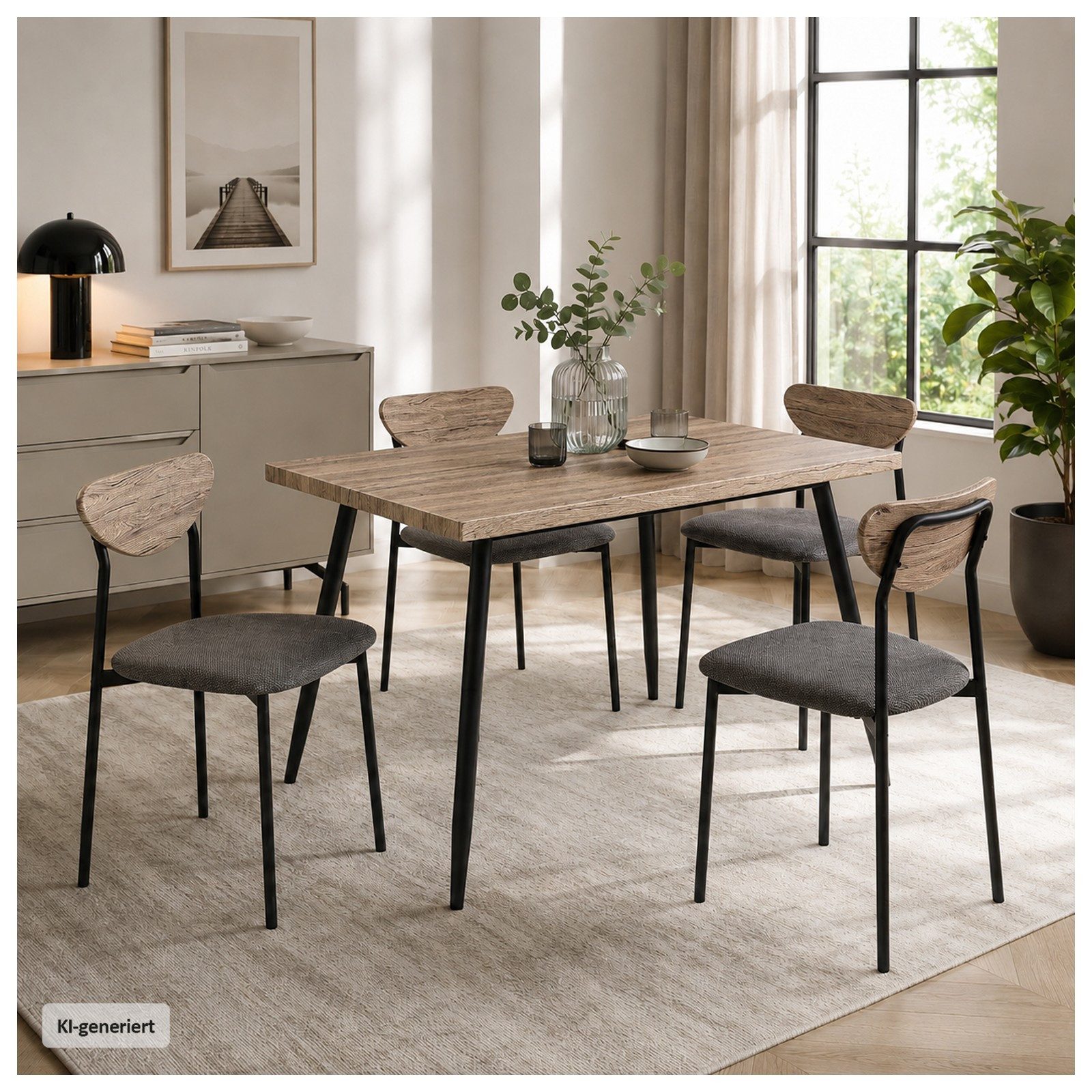 HTI-Living Essgruppe Tischgruppe Enrico 5-teilig San Remo, (Set, 5-tlg., 1 Tisch, 4 Stühle), Rechteckiger Esstisch mit 4 Polsterstühlen