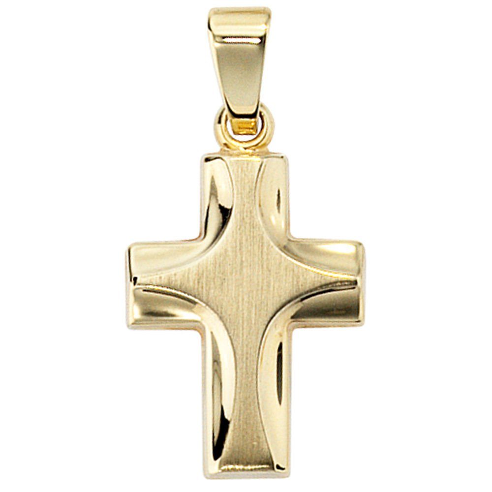 Schmuck Krone Kettenanhänger Anhänger Kreuz aus 585 Gelbgold, massiv, Gold 585