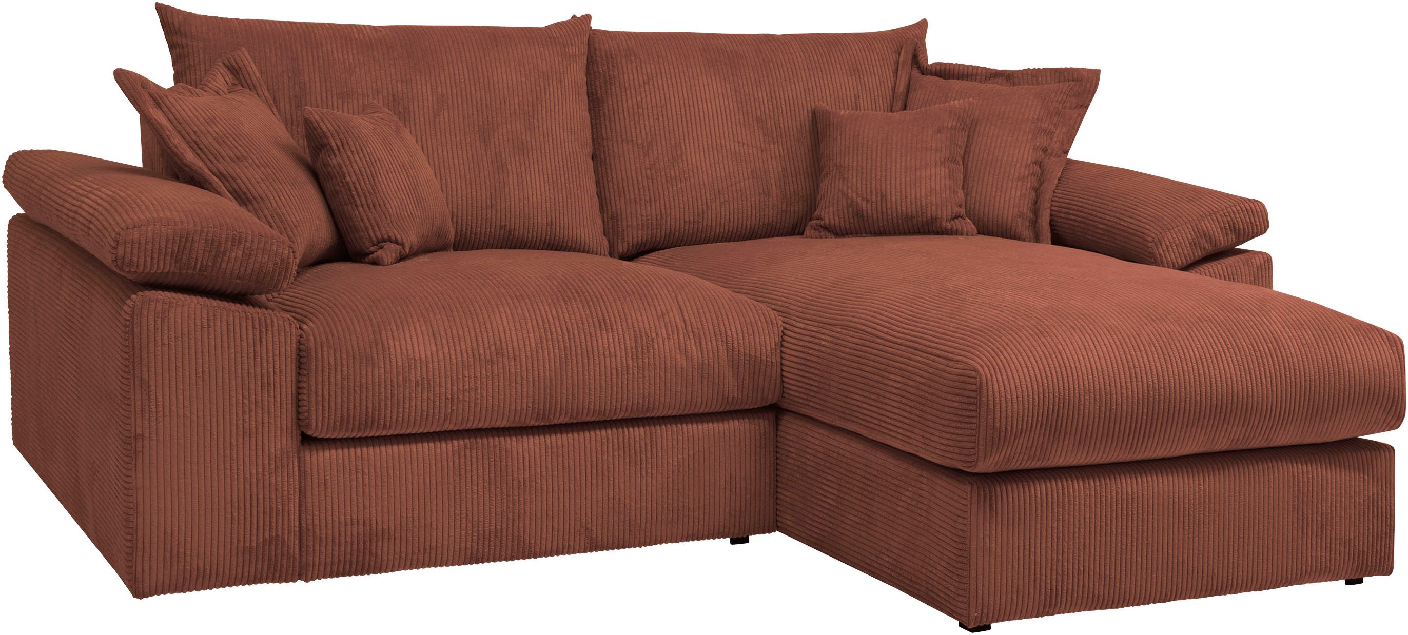 Home affaire Ecksofa Soft&Cosy XL L-Form, B: 246 cm, Mega-Sofa, Cord oder Chenille-Struktur, mit Federkern & 4 Zierkissen