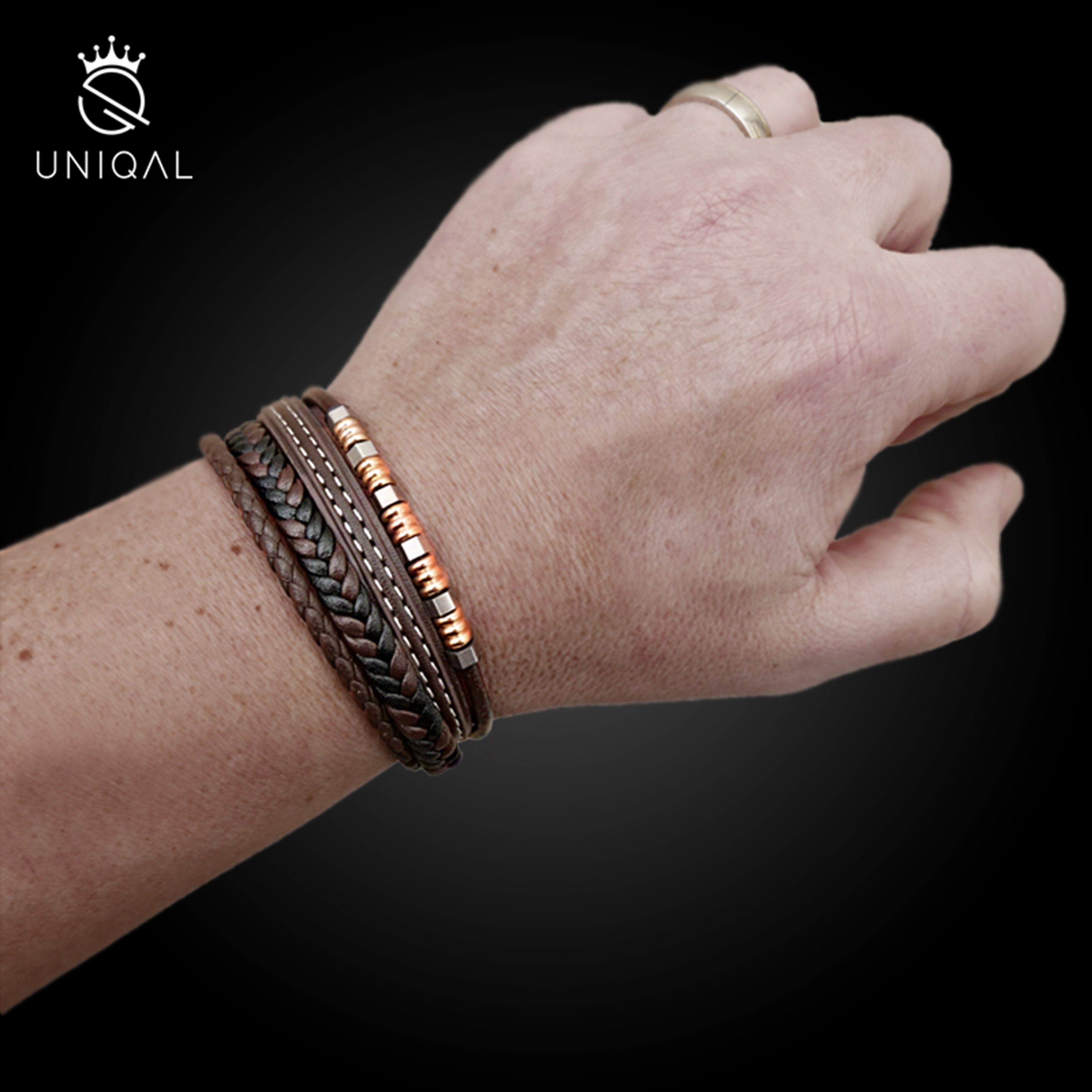 UNIQAL.de Lederarmband Lederarmband Herren "BRICS" geflochten brown black elegant Rindsleder (Edelstahl, Echtleder, Casual Style, handgefertigt)