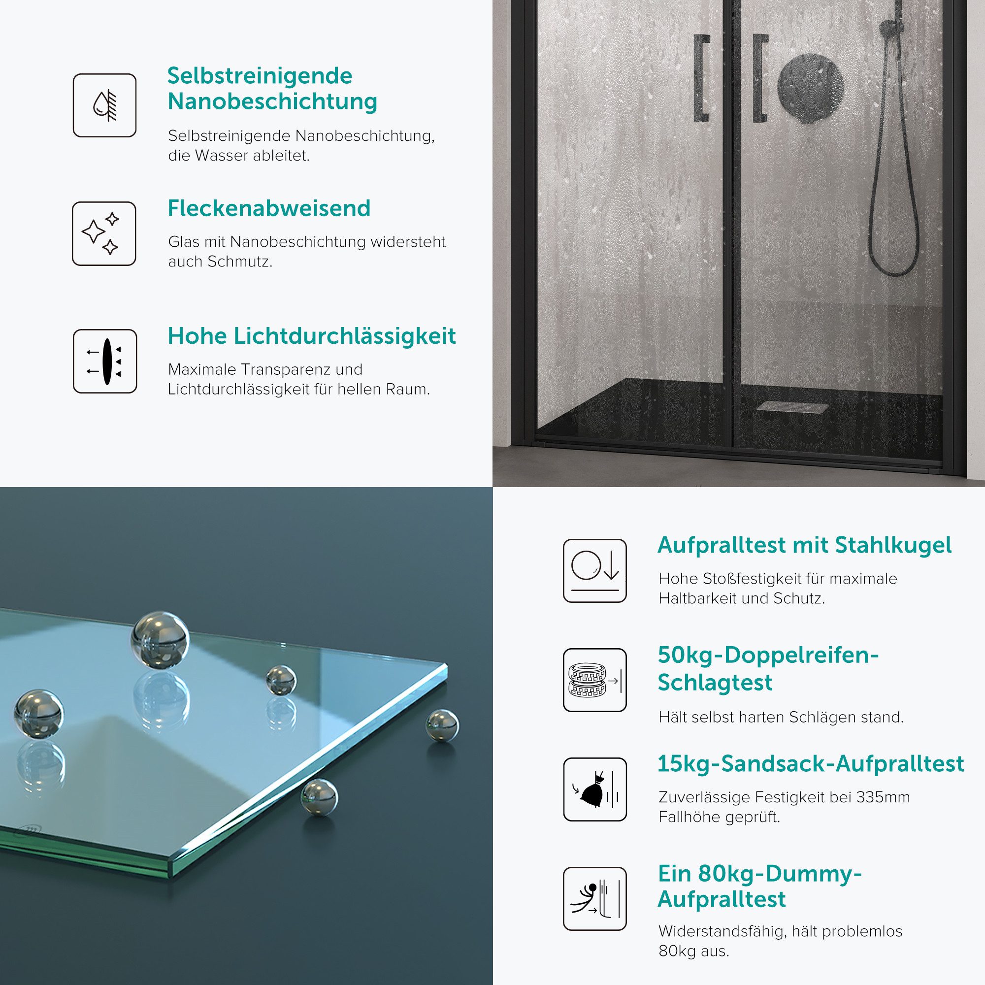 doporro Dusch-Drehtür Duschtür Nischentür dusche 8mm ESG mit Nano 195cm Teramo66, 90x195 cm, Einscheibensicherheitsglas, 15mm Verstellbereich, Hebe-/Senkmechani – Bild 4 von 5
