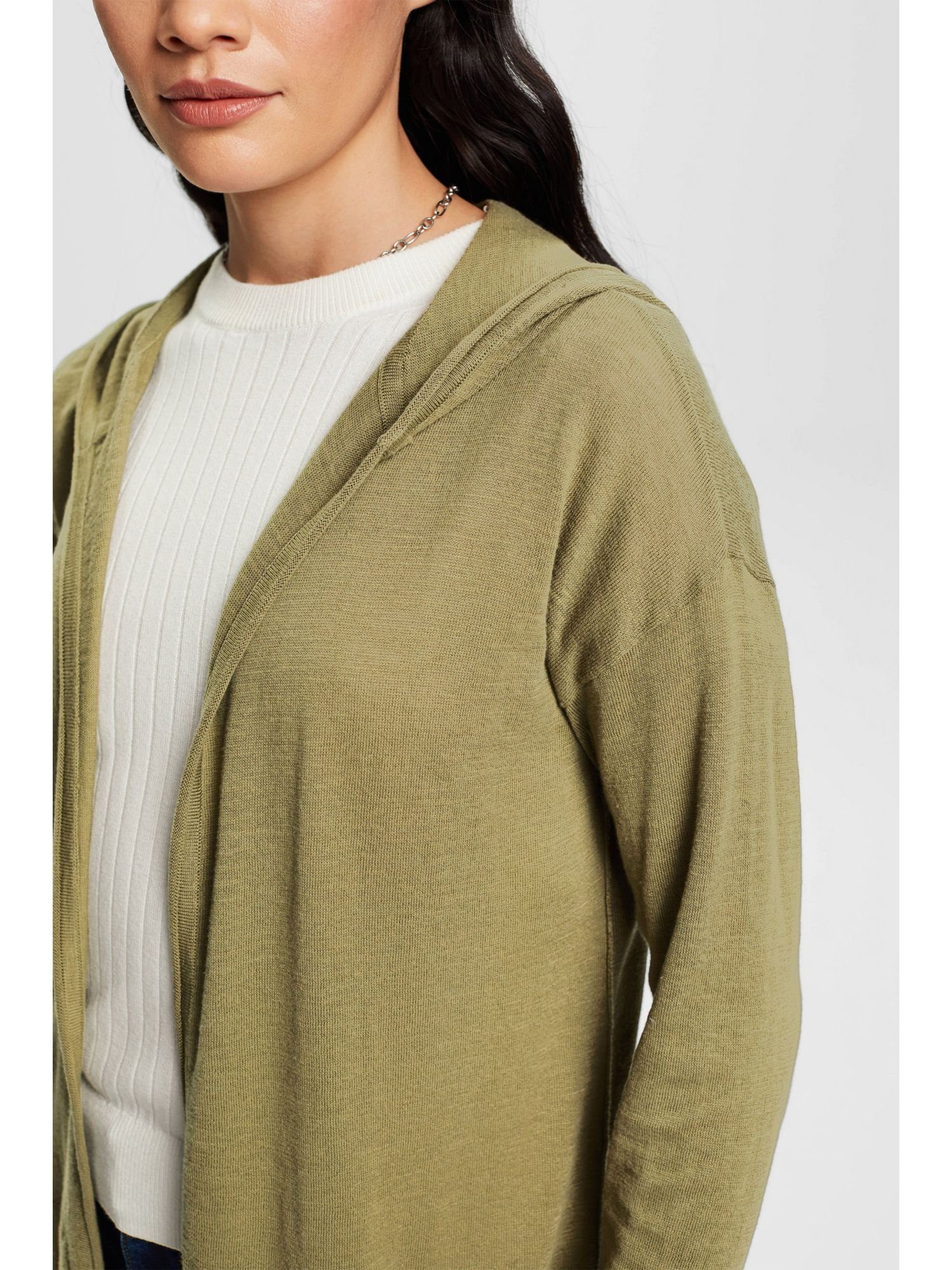 Esprit (1-tlg) reiner LIGHT mit Strickcardigan Kapuze edc KHAKI Strickjacke by aus Baumwolle