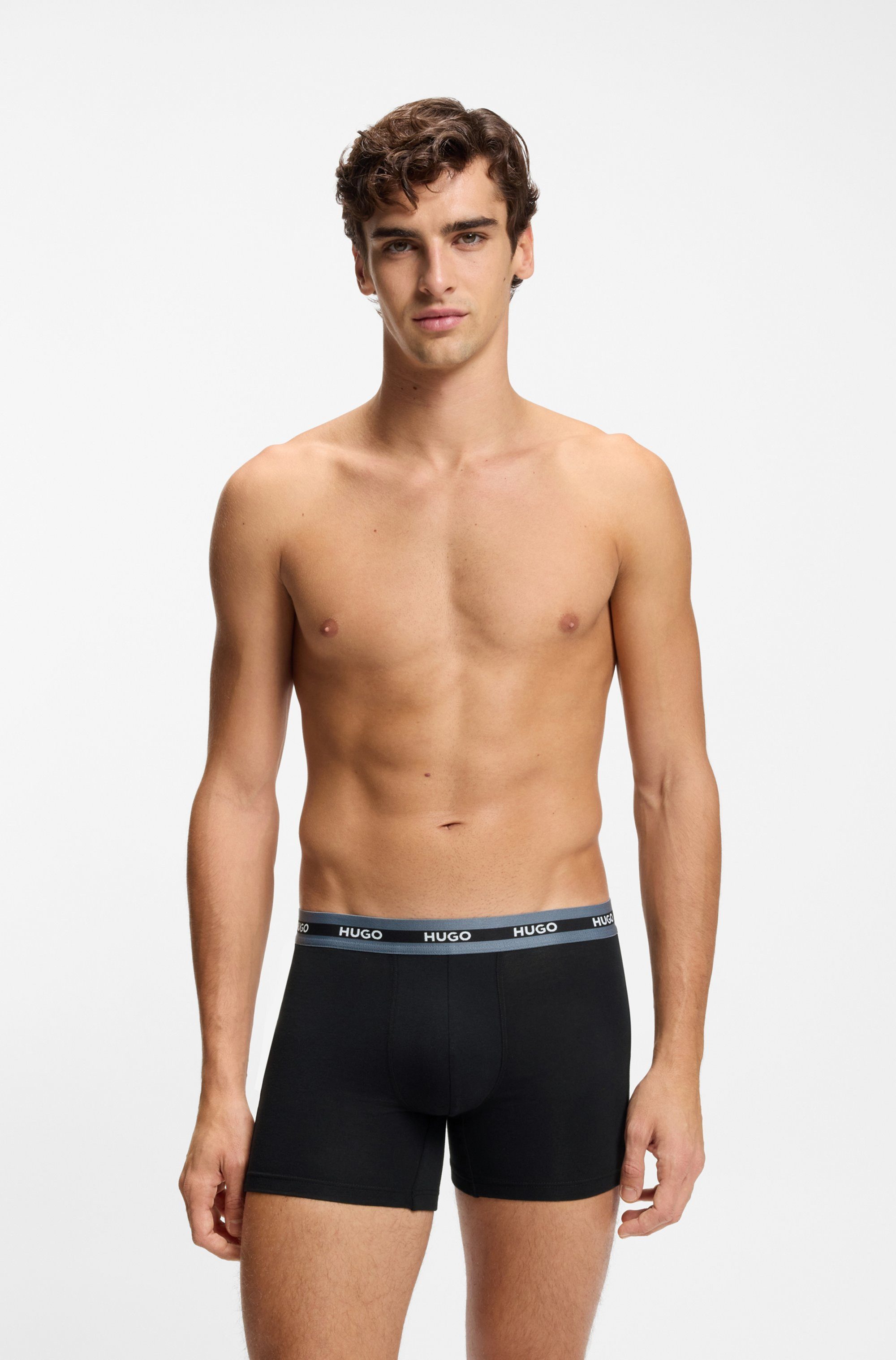 HUGO Trunk BOXERBR TRIPL PLANET kontrastfarbener Bund mit Logo