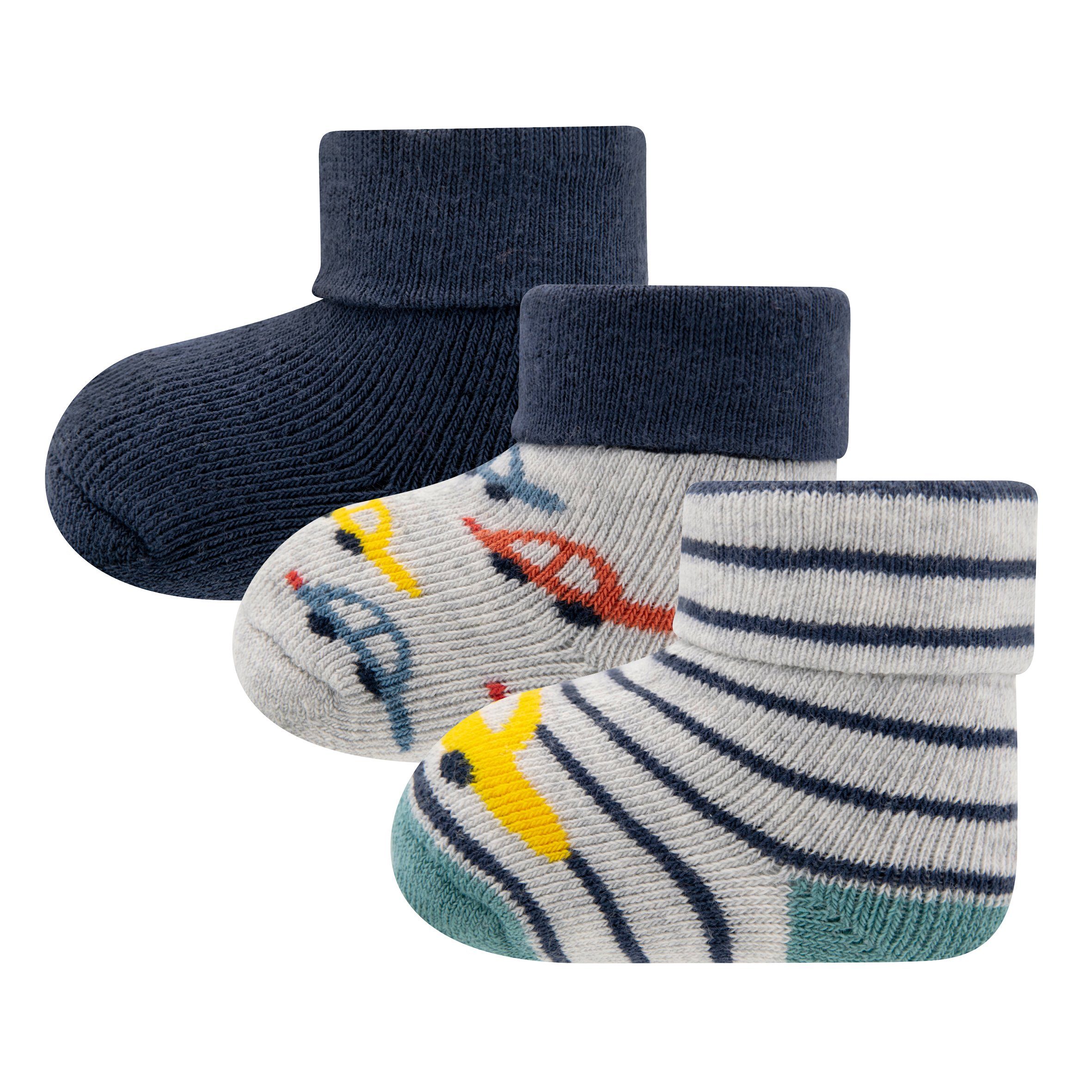 Thermosocken Ewers Babysocken 3er Pack Jungen Socken Auto hellsilber blau onesize