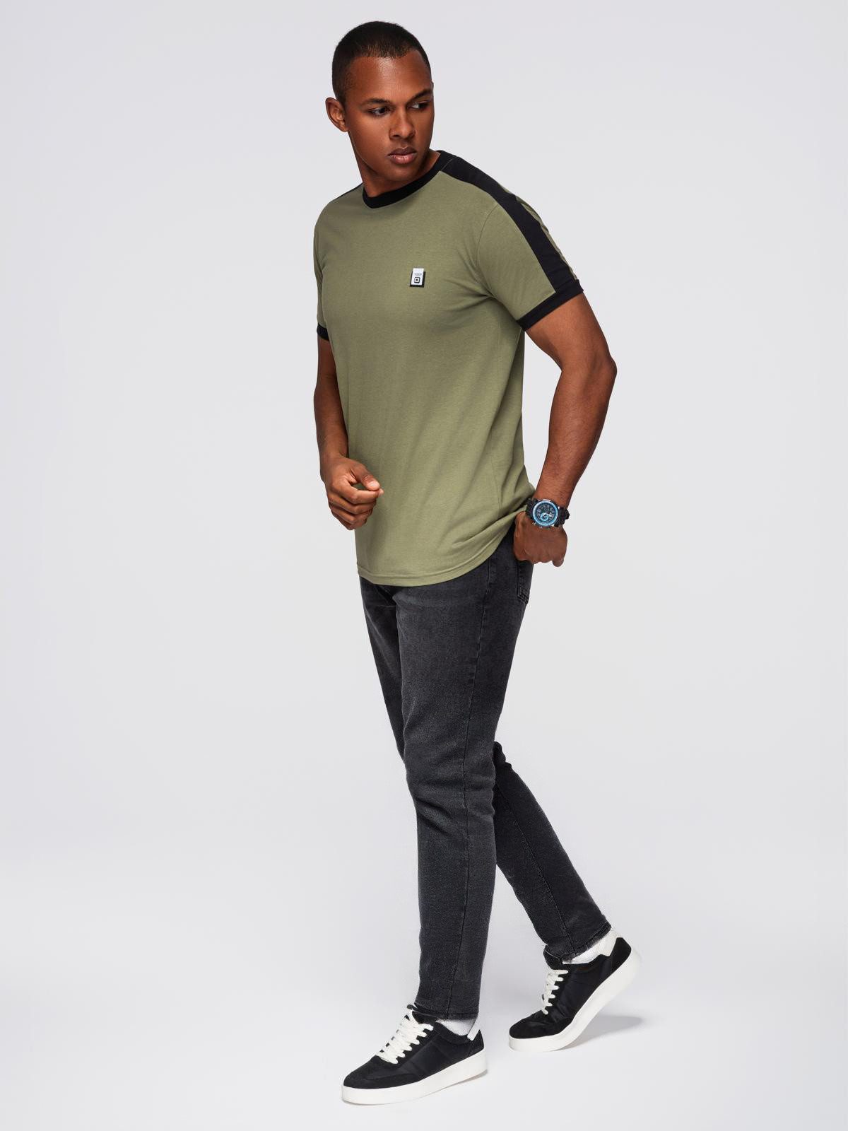 OMBRE T-Shirt Herren-T-Shirt aus Baumwolle mit kontrastierenden Einsätzen