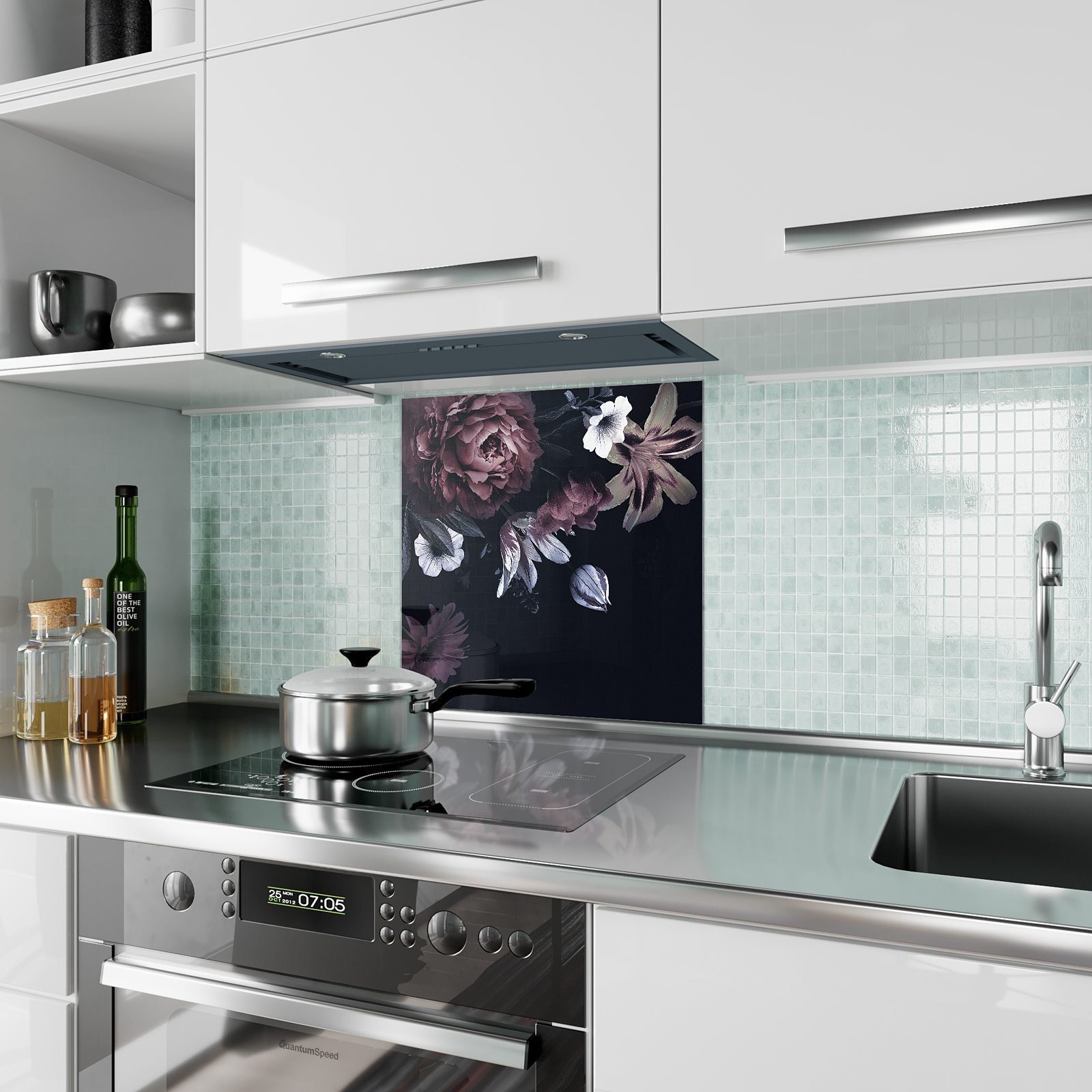 Motiv Glas Florales mit Küchenrückwand Küchenrückwand Vintagemuster Primedeco Spritzschutz
