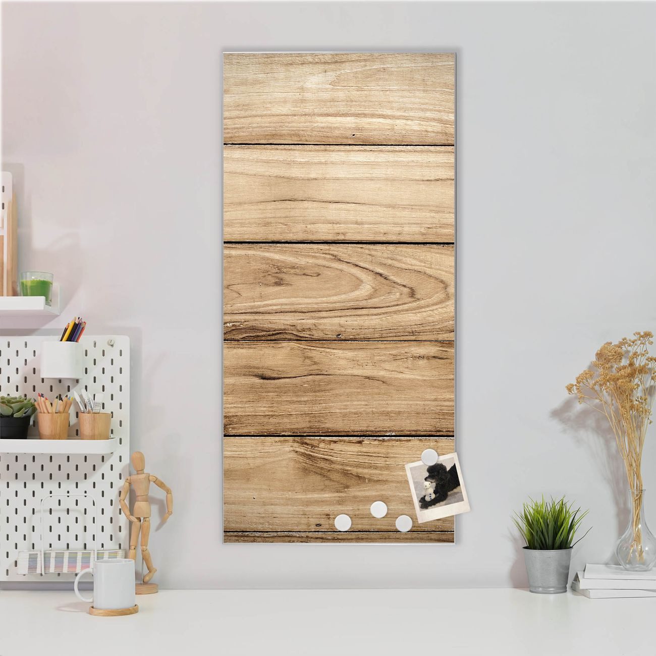banjado Magnettafel Stahl Holzplanken, (inkl. 4 Magnete, Stahlmagnettafel)