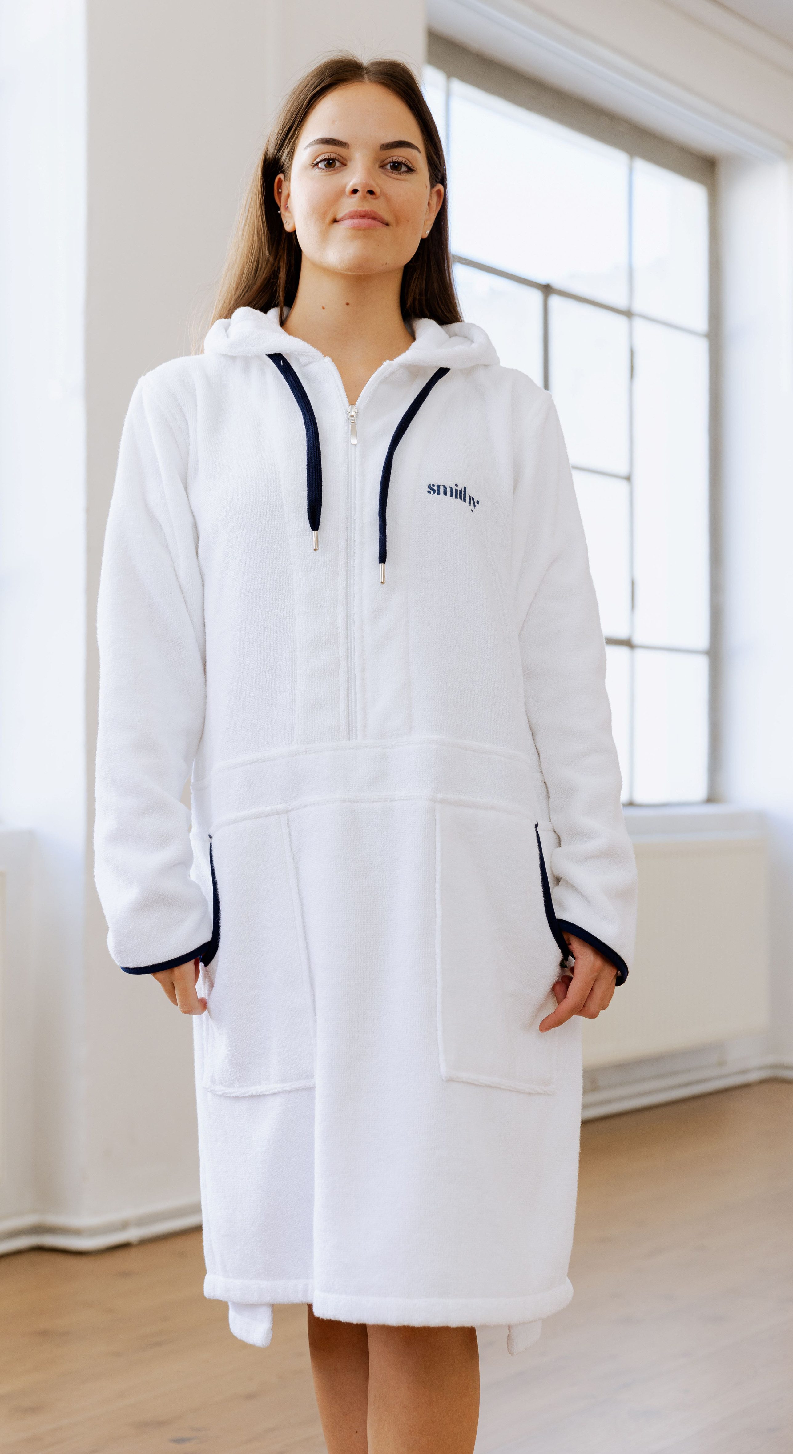 Smithy Unisex-Bademantel Kuschel-Hoodie, Frottee, Kapuze, Reißverschluss, made in Europe