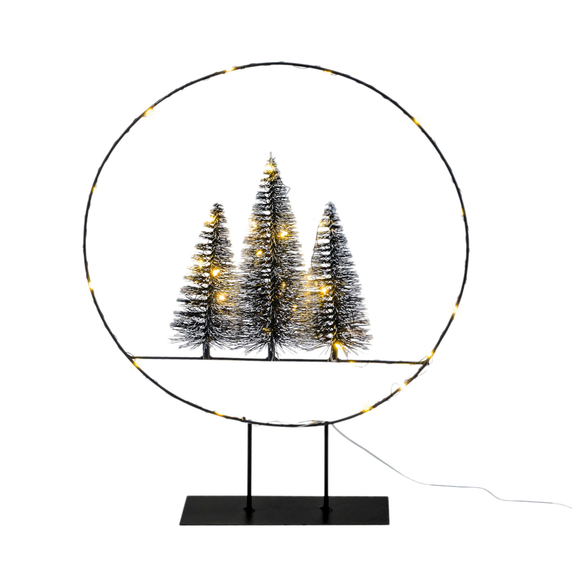 Spetebo LED Dekoobjekt LED Dekoring mit Tannen und Schnee - 35 cm, AN / AUS / Timer, LED fest integriert, warm weiß, Deko Aufsteller mit 30 LED beleuchtet mit Timer