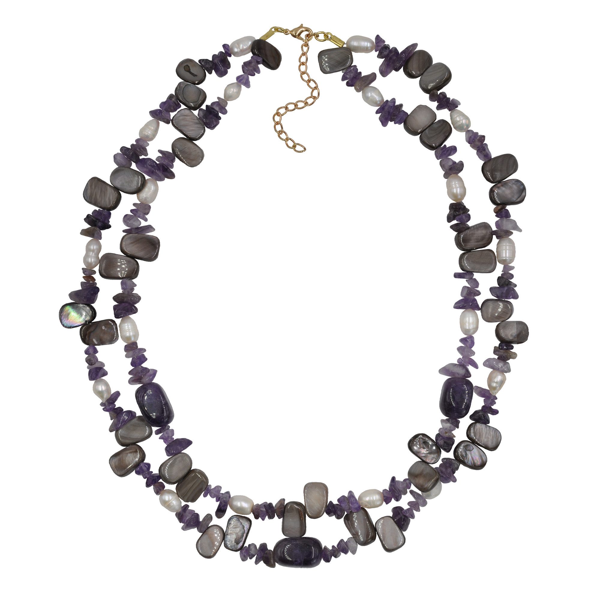 Steuer Collierkettchen Collier 2-reihig Amethyst,Perlen und Muschel