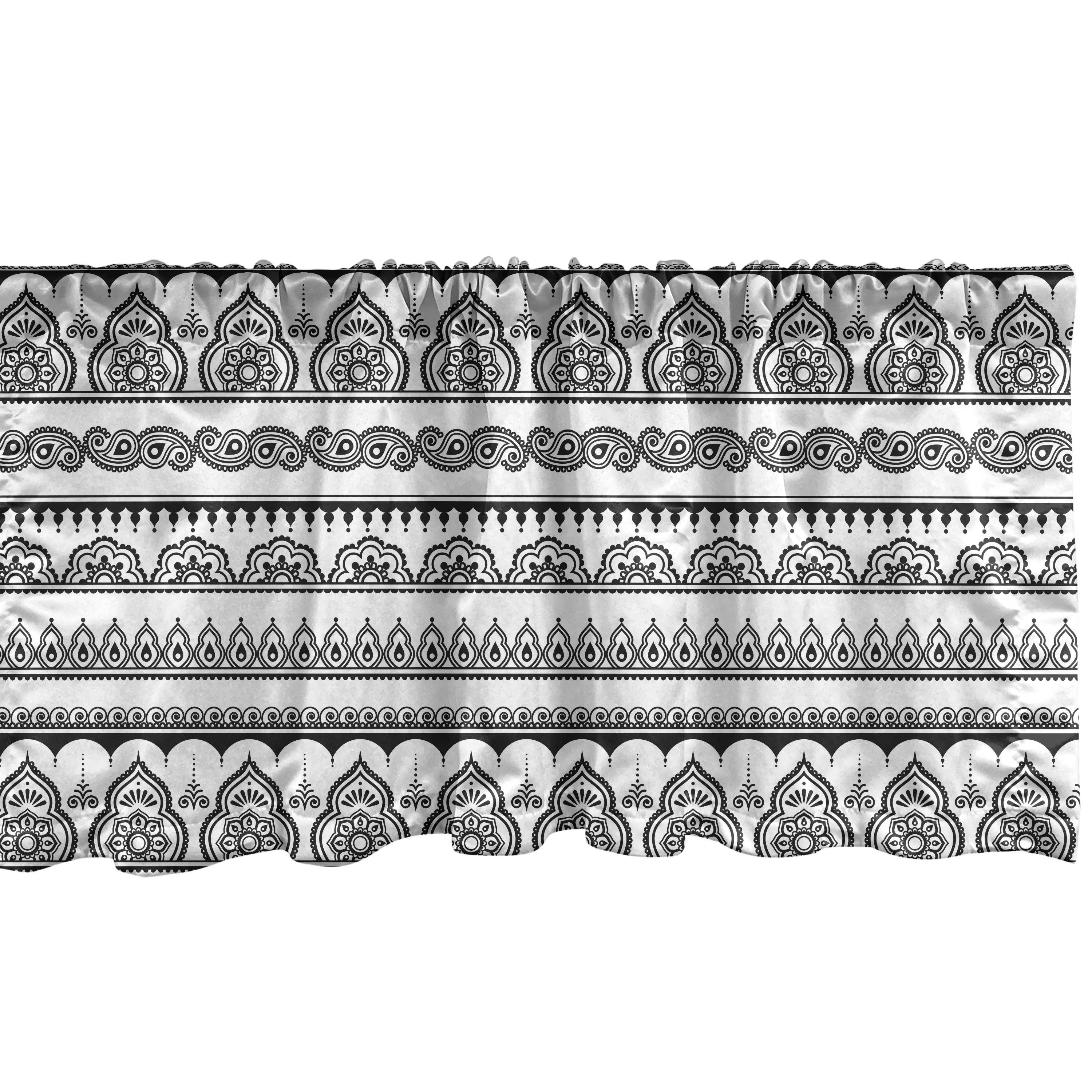 Scheibengardine Vorhang Volant für Küche Schlafzimmer Dekor mit Stangentasche, Abakuhaus, Microfaser, Henna Eastern Tattoo Design Kunst