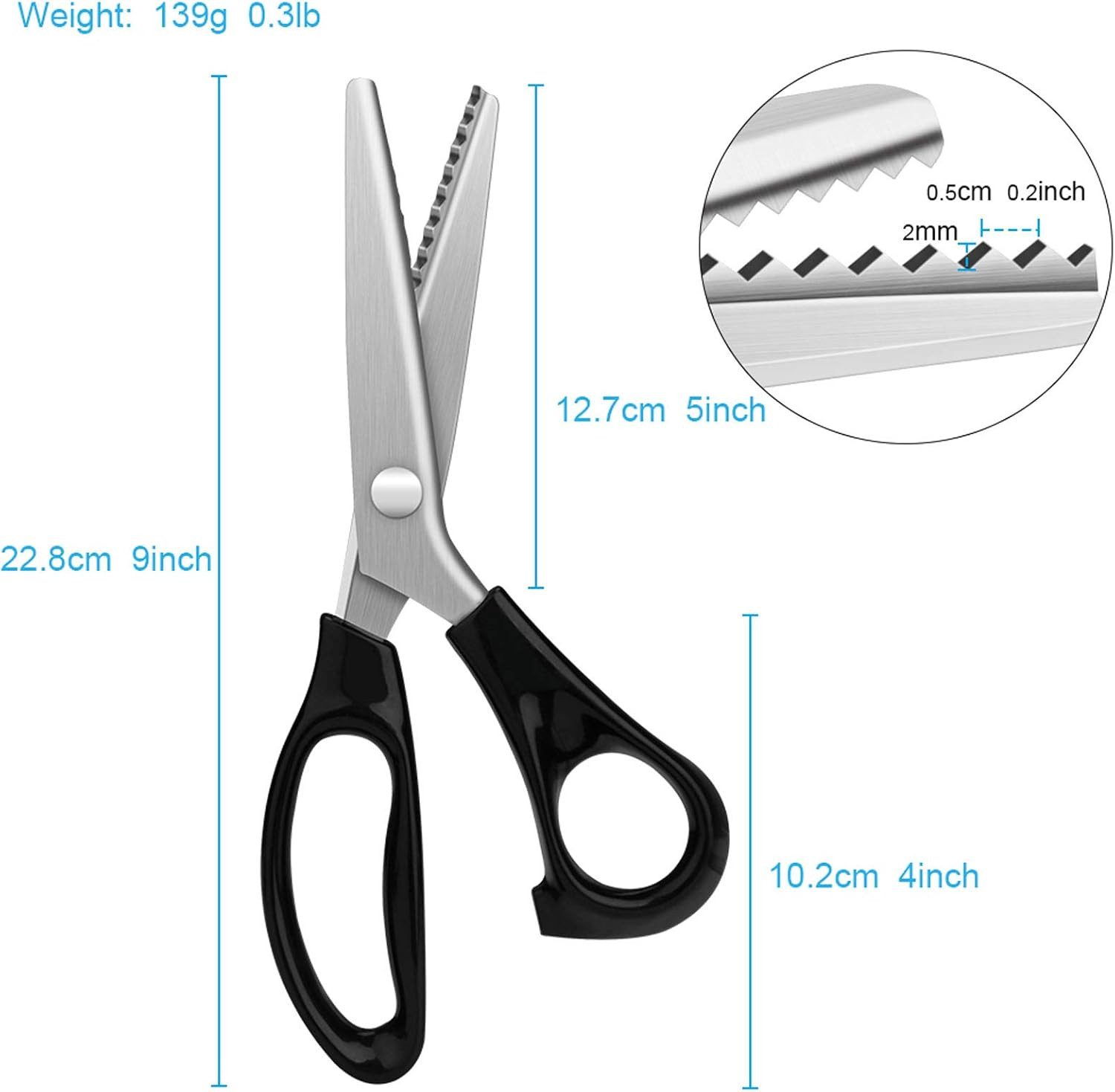 KUONIIY Stoffscheren Stoff Nähen Schneiderschere Zickzack-Schere 23 cm mit Fadenschere, (2-teiliges Scheren-Set für Stoffe, Papier und Fäden, Schere mit Fadensc – Bild 3 von 5