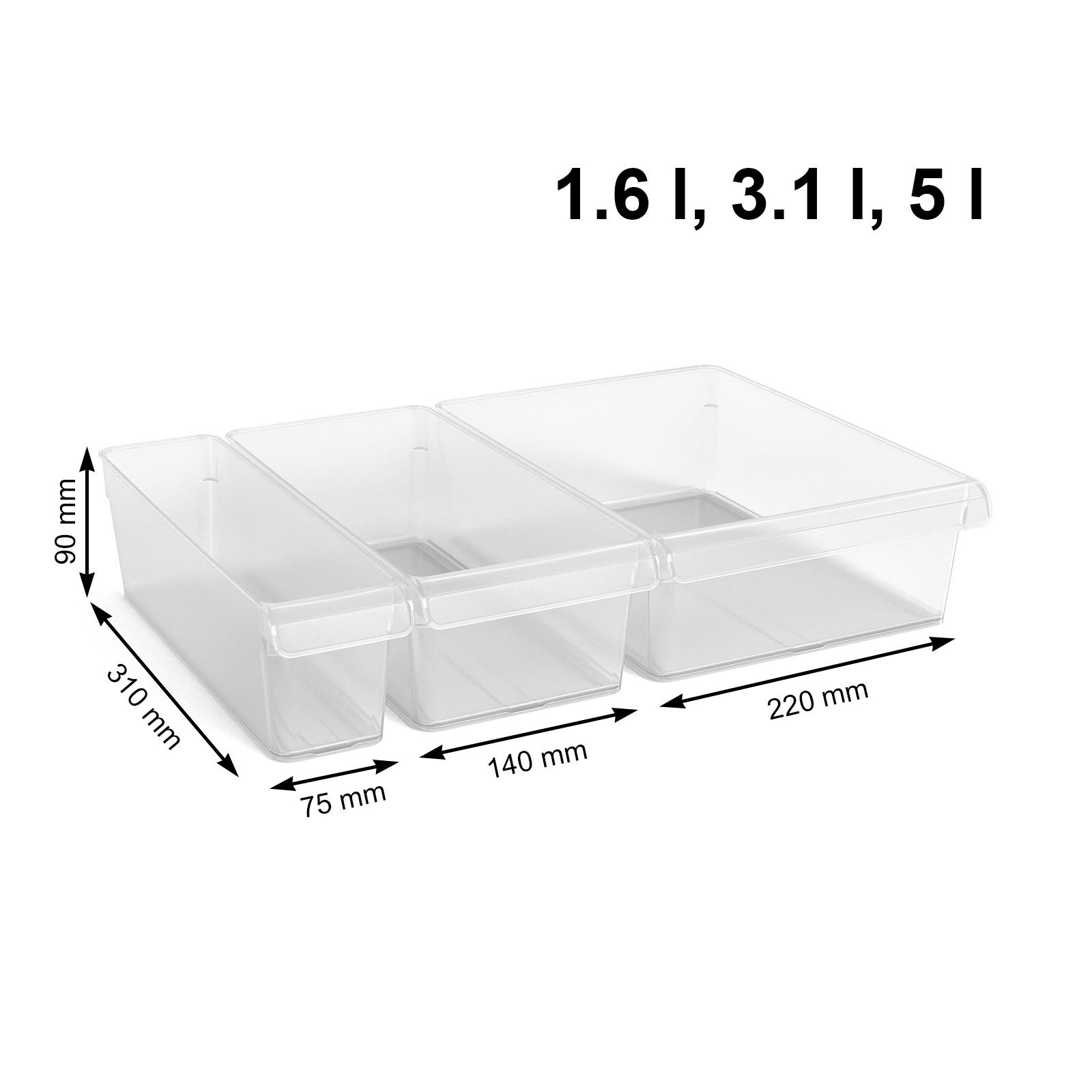 ROTHO Küchenorganizer-Set Loft 3er-Set Kühlschranksortierer, (Küschrankschubladenset, Set 3tlg)