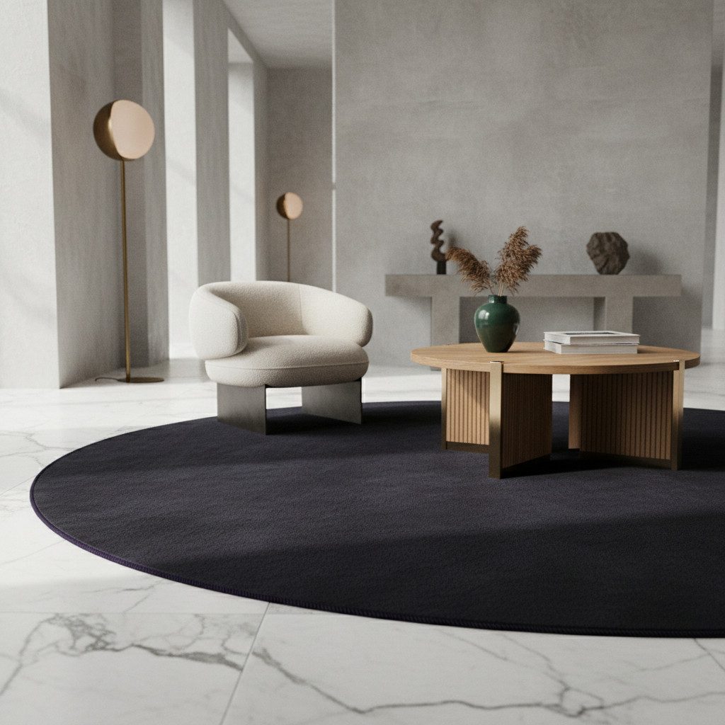 KADIMA DESIGN Teppich LECH Wohnzimmer Waschbar Schlafzimmer Wohnzimmerteppich Modern Elegant, Rund, Höhe: 9 mm, Schwarz, 120x120 cm, Fußbodenheizung Einfarbig Rutschfest Uni Waschbar