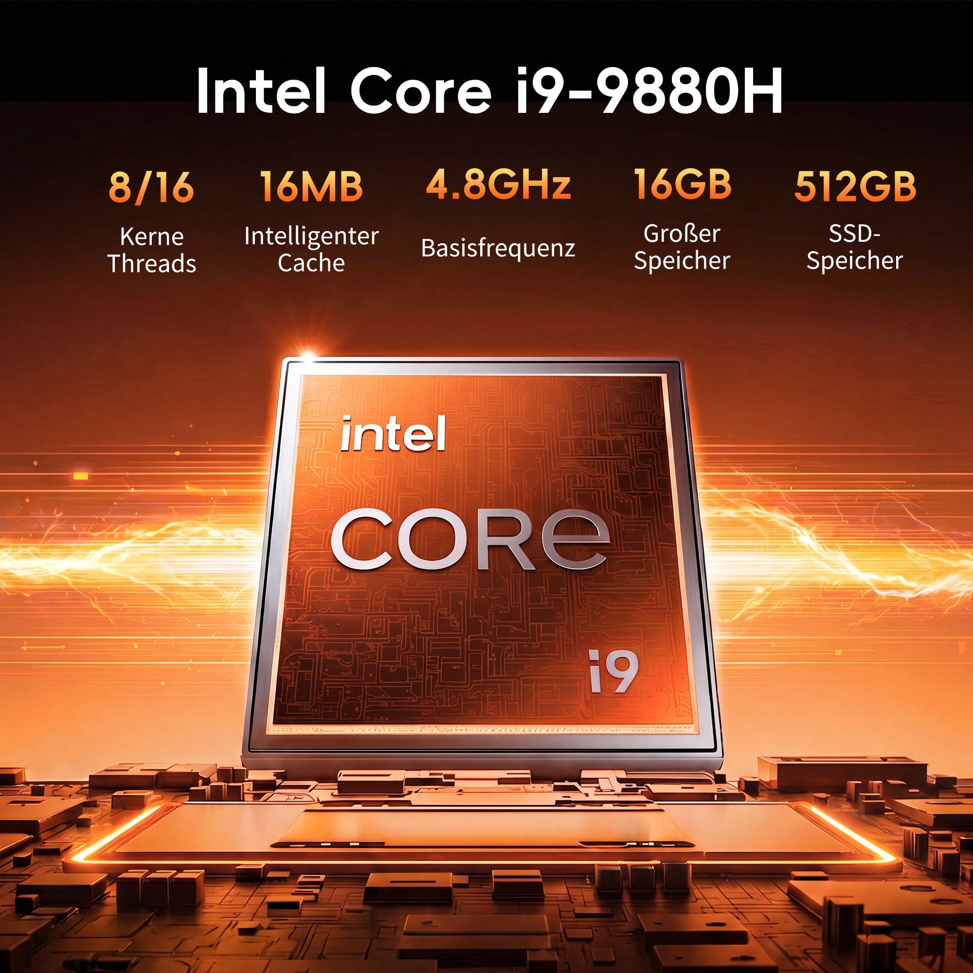 MENGHU 17,3 Zoll Laptop Intel Core i9, 512GB SSD erweiterbar, Fingerabdruck Notebook (Intel® Core™ i9-9880H, 16 GB, 512 GB SSD, 8-core CPU)