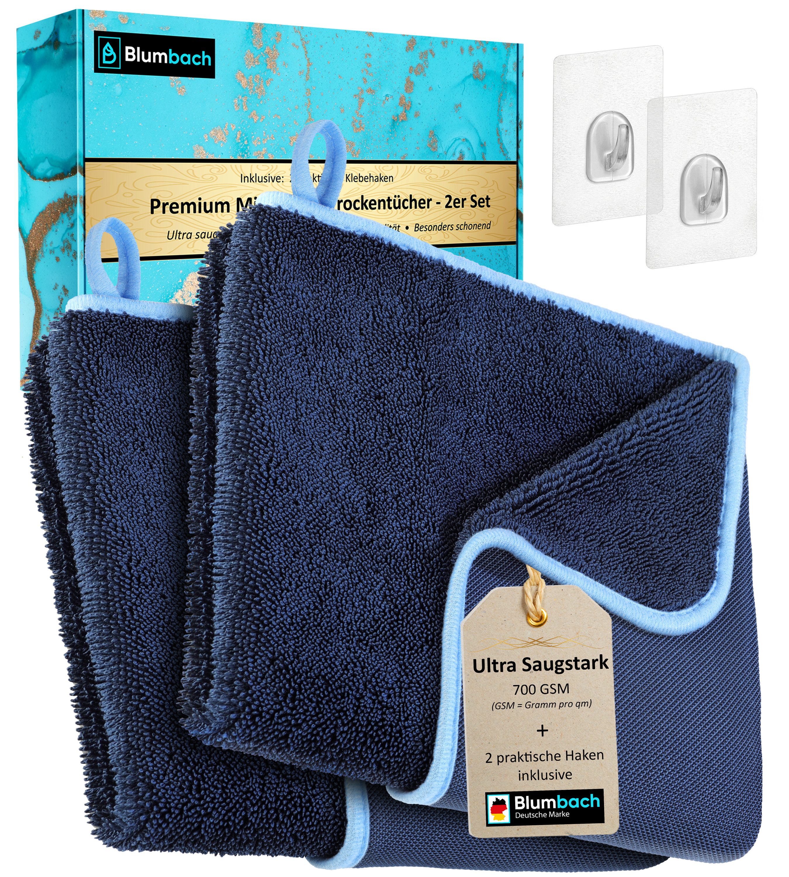 Blumbach Trockentuch Dusche & Auto 700 GSM, Mikrofasertuch (2er oder 3er Set inkl. 2 Klebehaken, 2-tlg., Inkl. 2 Klebehaken, Fast Dry Microfaser Putztuch)