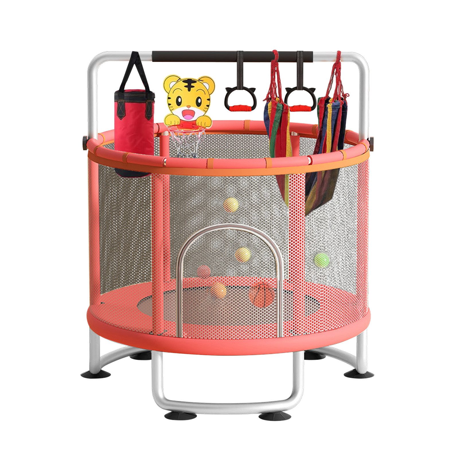 Rutaqian Kindertrampolin Kinder Trampolin mit Basketballkorb, Ø 150cm Indoo günstig online kaufen