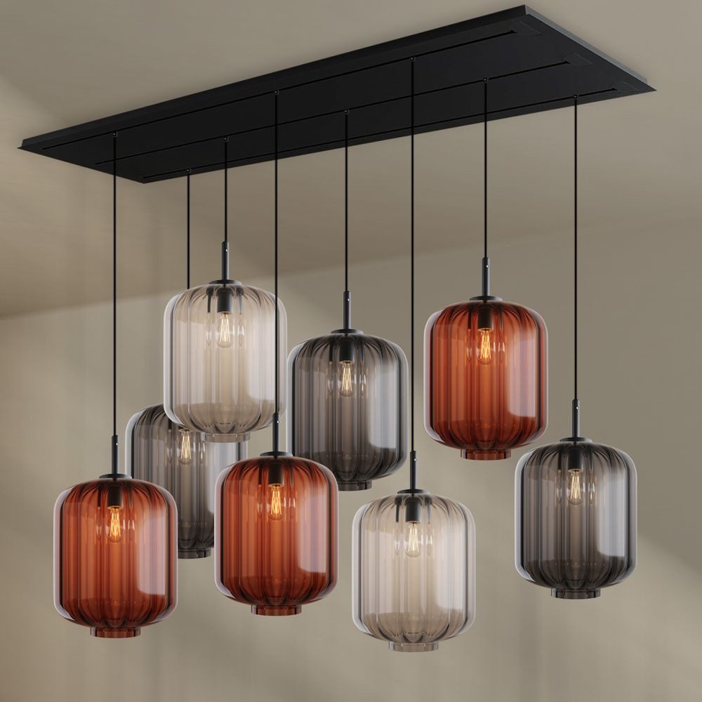 s.luce Pendelleuchte Velo Esstischleuchte 8-flg 200cm 3-reihig Ø 25cm Mehrfarbig