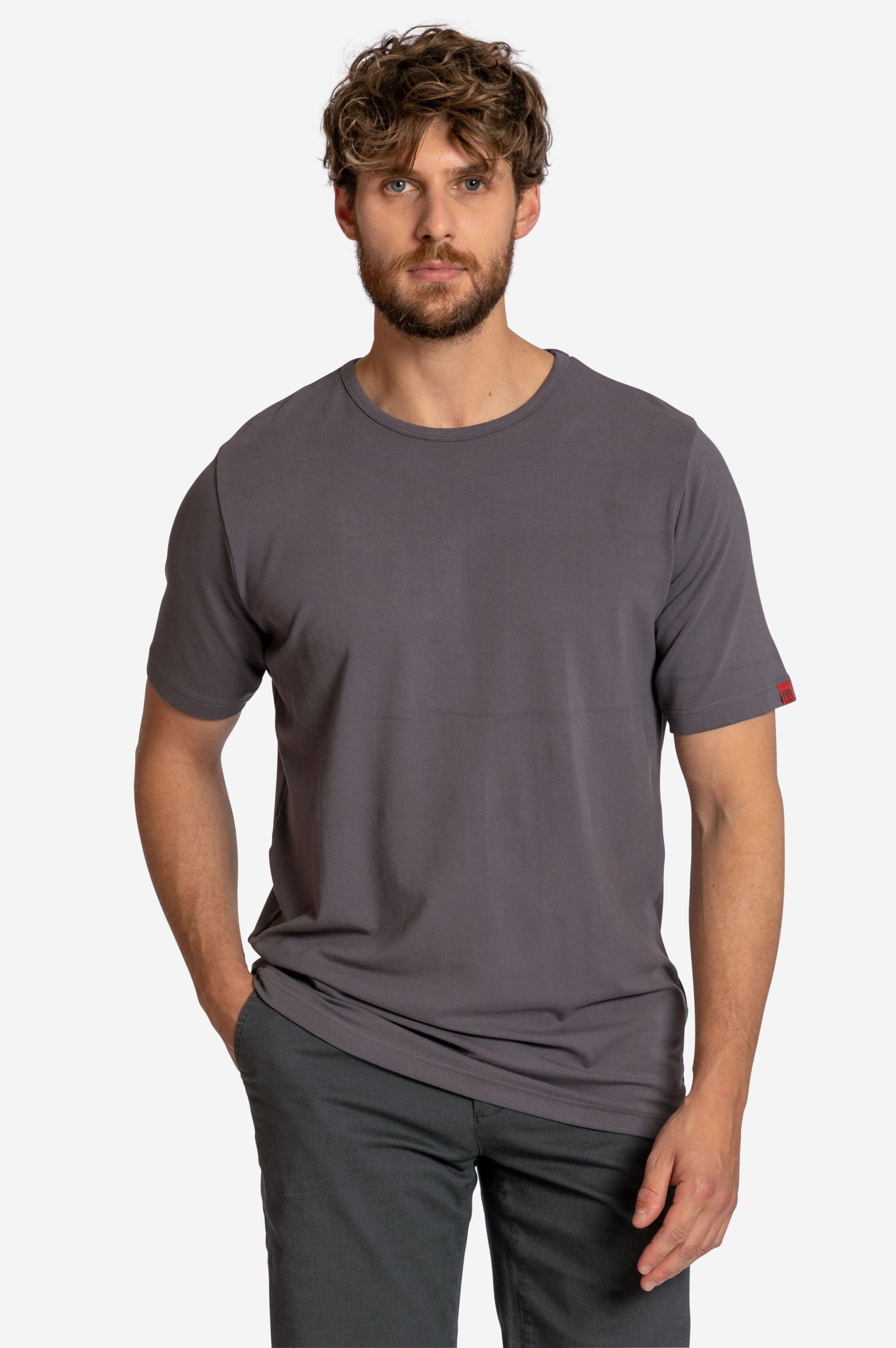 Cool T-Shirt Unifarben Basic gerader Drive sportlich Elkline grey Schnitt