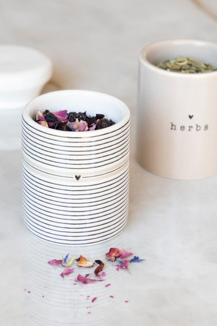 Bastion Collections Geschirr-Set Vorratsdose klein 2er Set - HERBS/STREIFEN - titan/weiß