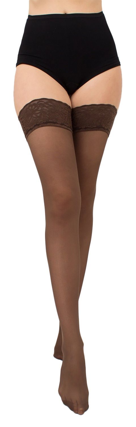 BANANALU Чулки с подвязками Spitzenbund 9 cm Blumenmuster sexy Overkniestrümpfe (1-Paar)
