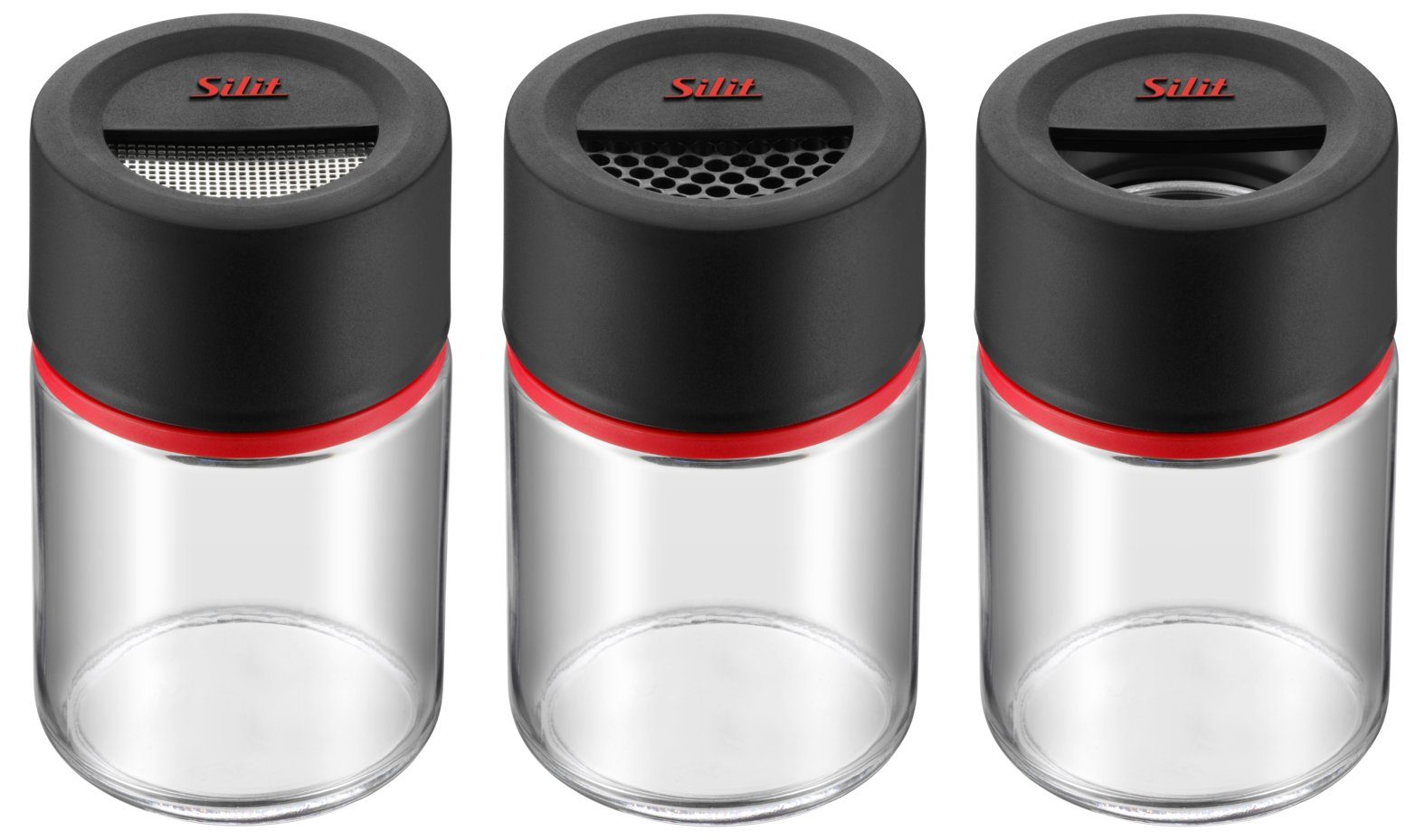 Silit Gewürzstreuer Silit Storio Gewürzstreuer-Set, 3-teilig, (3x Gewürzgläser leer - fein, grob, universal (Höhe 9,8 cm, V 100ml, Ø 5,6 cm), 3-tlg)