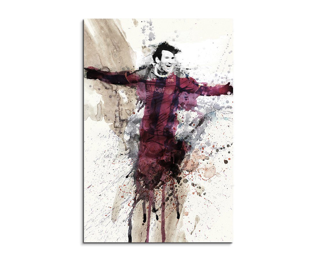 Sinus Art Leinwandbild Messi Barcelona 90x60cm Aquarell Art Leinwandbild