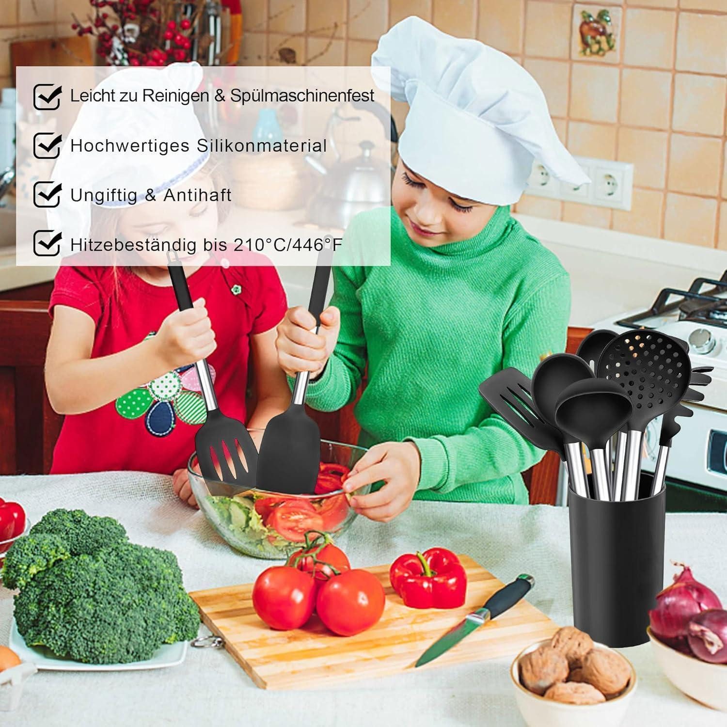 LuxusKollektion Kochbesteck-Set Küchenhelfer Set 8-teilig Silikon Utensilien Edelstahlgriff Antihaft – Bild 4 von 5